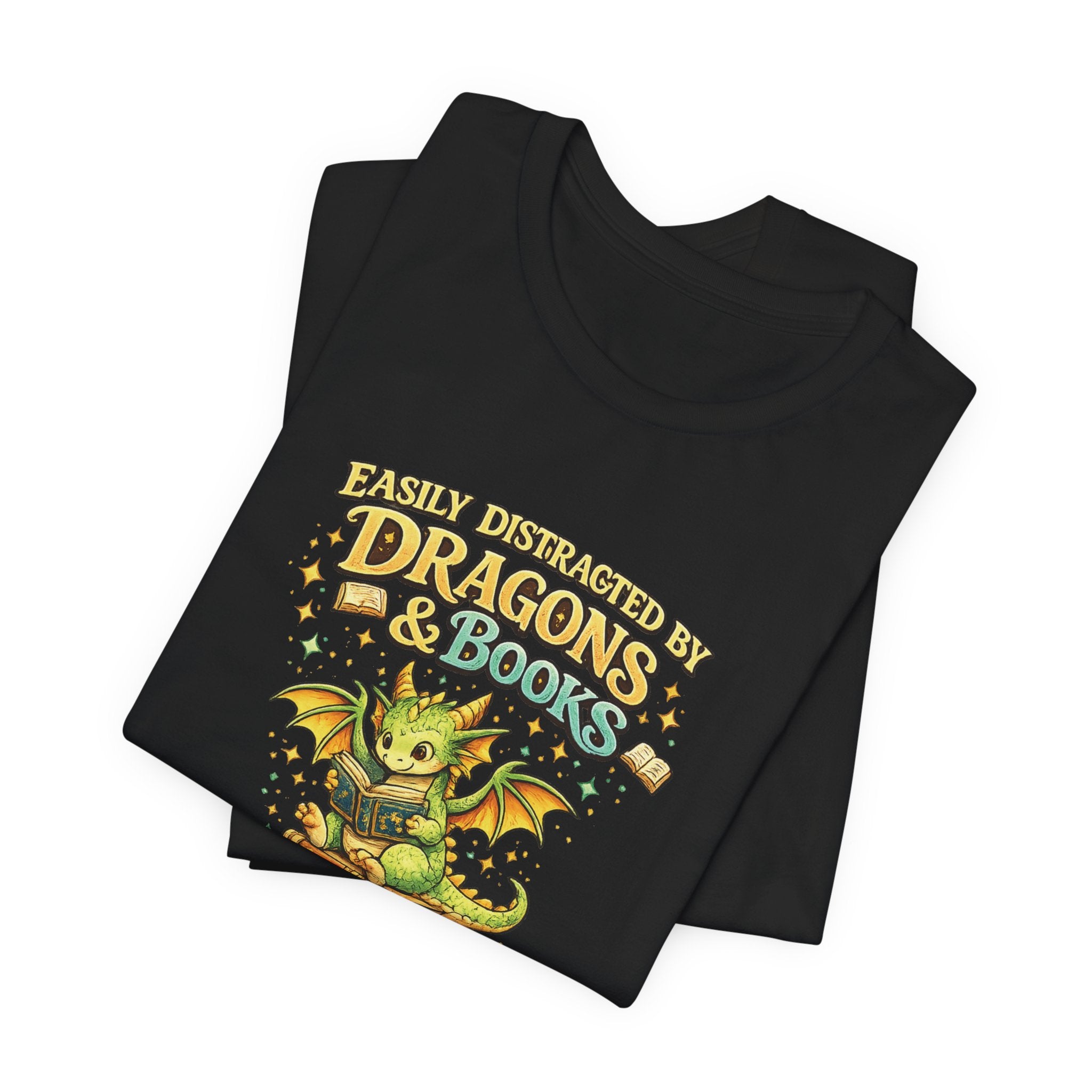 Easily Distracted by Dragons & Books Shirt, Cute Baby Dragon Reading Tee, Fantasy Book Lover Gift, Bookworm Graphic T-Shirt