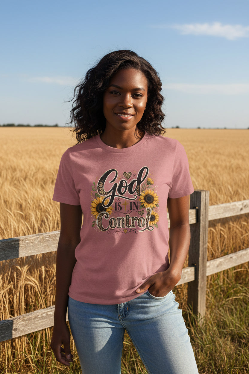God Is In Control Sunflower Tee — Inspirational Christian T‑Shirt