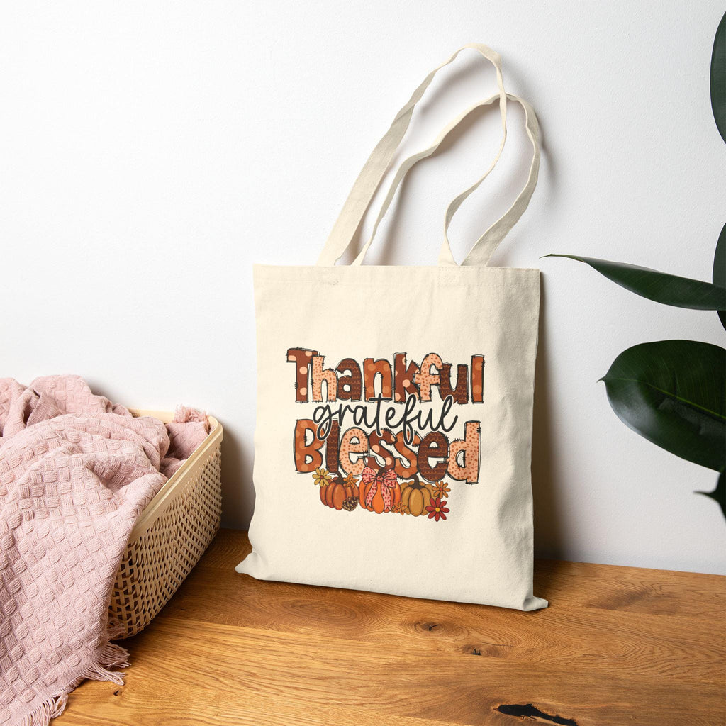 Thankful Grateful Blessed Tote Bag | Reusable | Autumn Gift | Thanksgiving Farmhouse Style