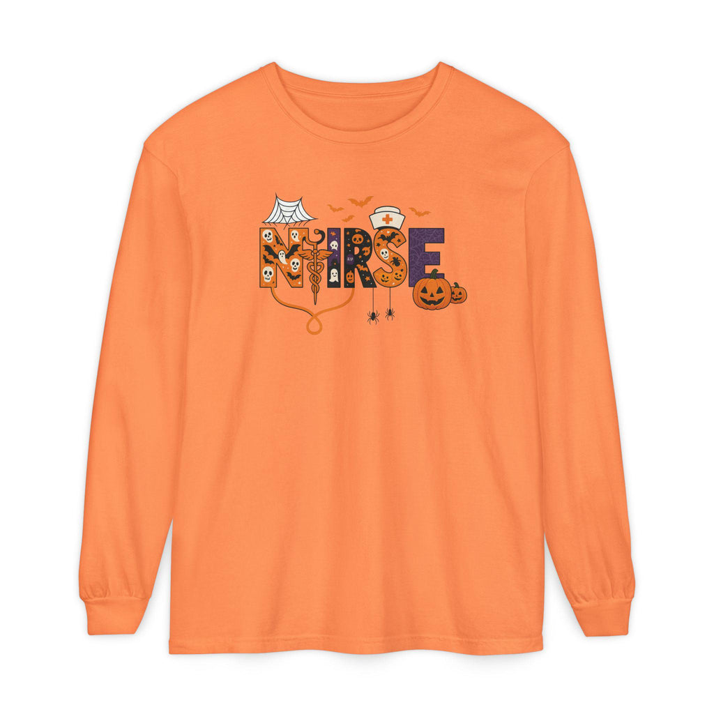 Halloween Nurse Long Sleeve T-Shirt, Spooky Nurse Shirt, Fall Apparel, Costume Tee, Gift for Healthcare Workers, Holiday Wear