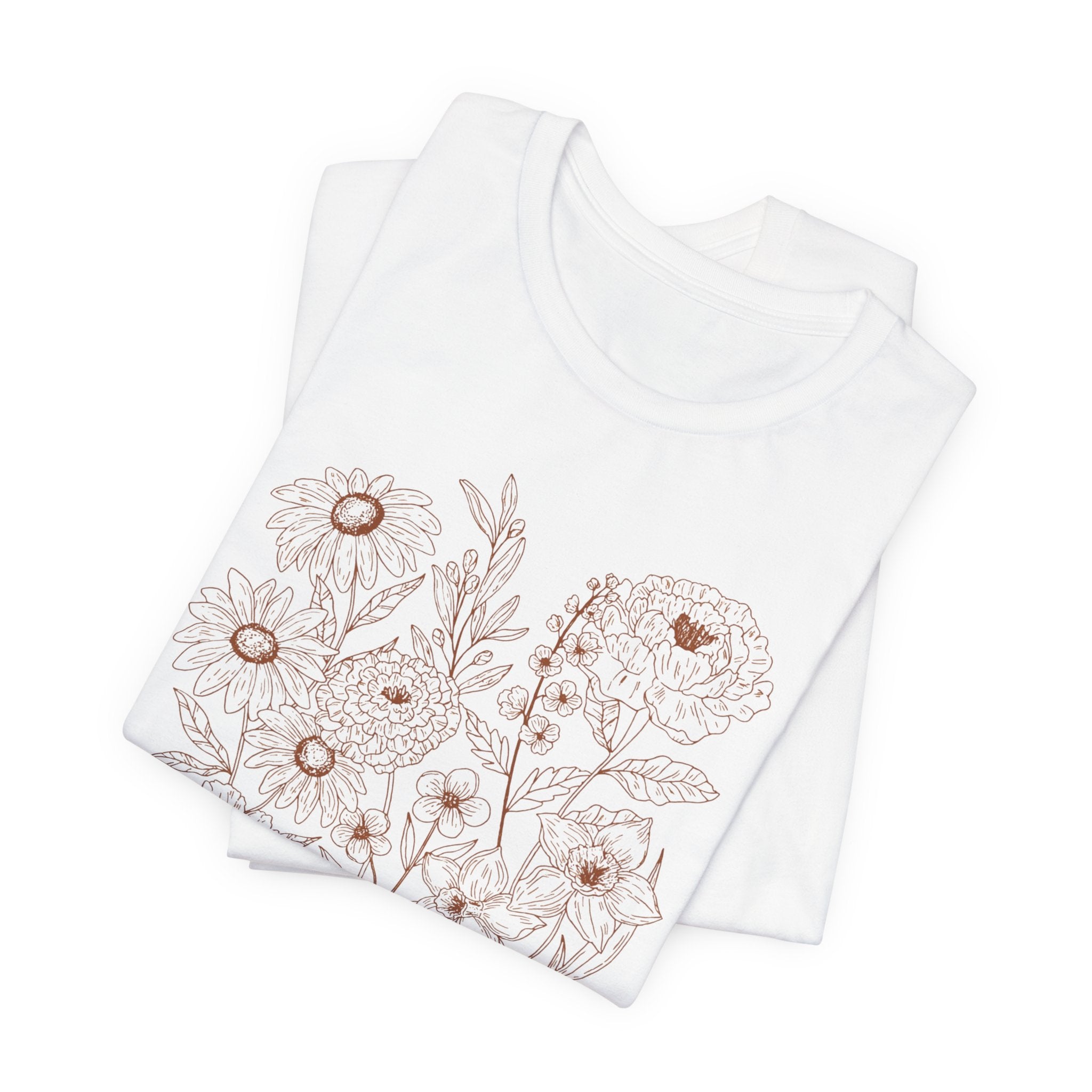 Minimalist Floral Line Art Shirt | Botanical Bella Canvas 3001 Tee | Soft Neutral Flower T-Shirt | Nature Lover Gift