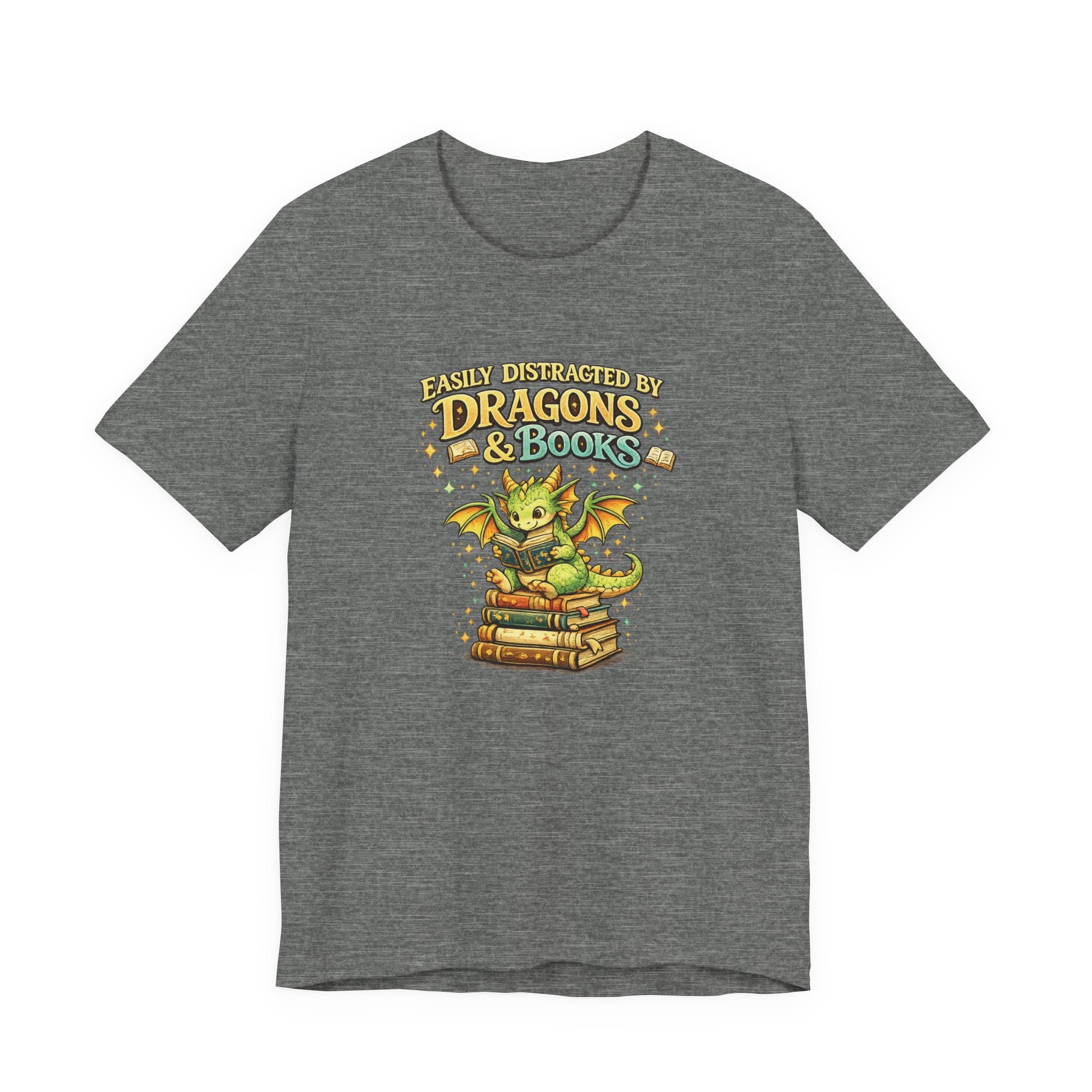 Easily Distracted by Dragons & Books Shirt, Cute Baby Dragon Reading Tee, Fantasy Book Lover Gift, Bookworm Graphic T-Shirt