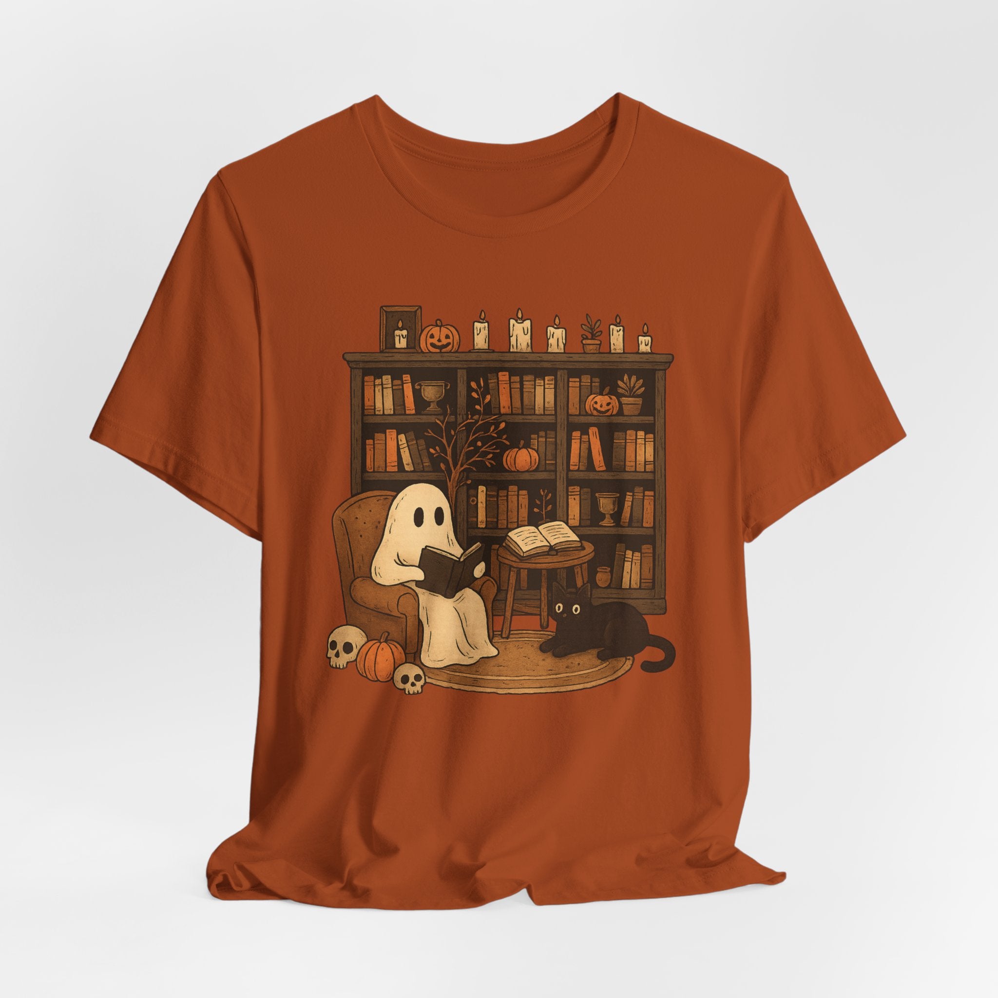 Ghost Reader T‑Shirt — Cozy Halloween Library Design