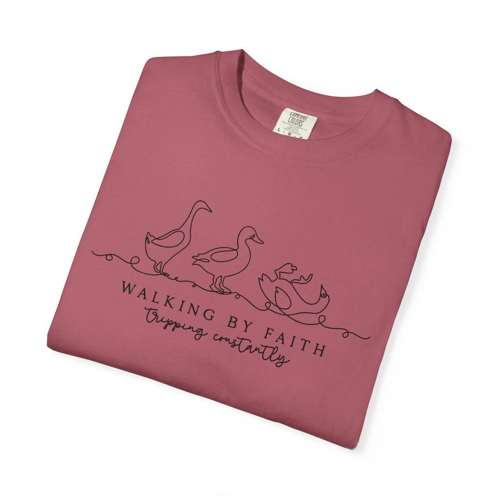 Walking by Faith Tripping Constantly Shirt, Funny Christian Duck Tee, Faith Humor, Minimalist Religious T-Shirt, Church Gift