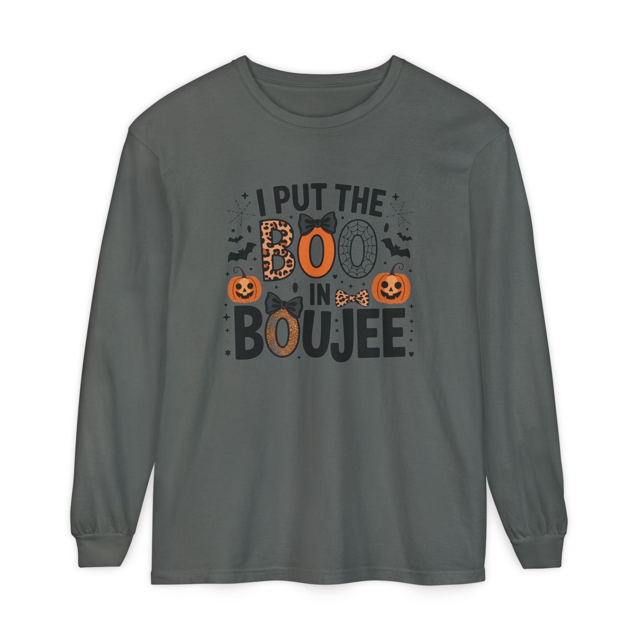 I Put the Boo in Boujee Long Sleeve Tee — Halloween Pumpkin Graphic