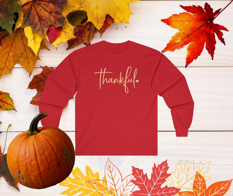 Thankful Long Sleeve Shirt  Gildan 2400 Unisex Ultra Cotton Tee  Fall & Thanksgiving Top