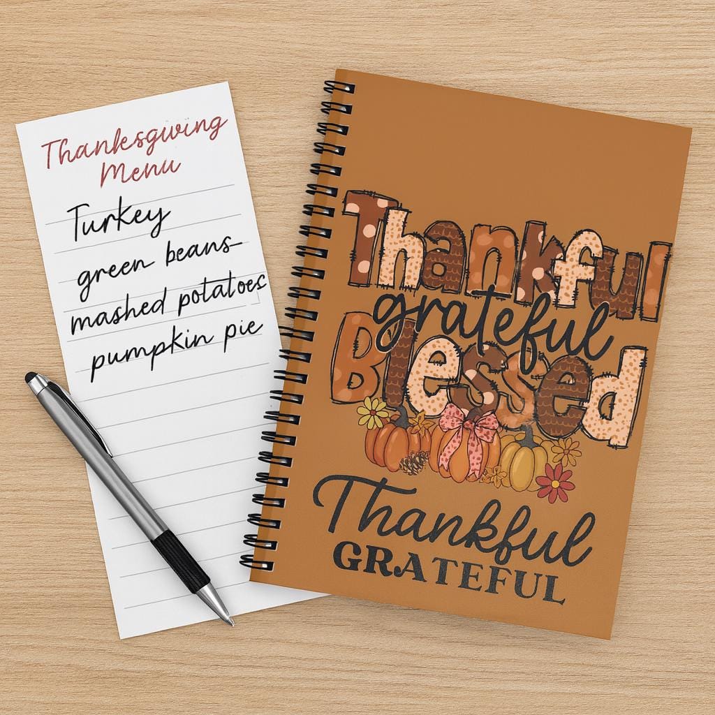 Thankful Grateful Blessed Spiral Notebook, Gift for Thanksgiving, Journal for Gratitude, Fall Decor, Inspirational Note-taking