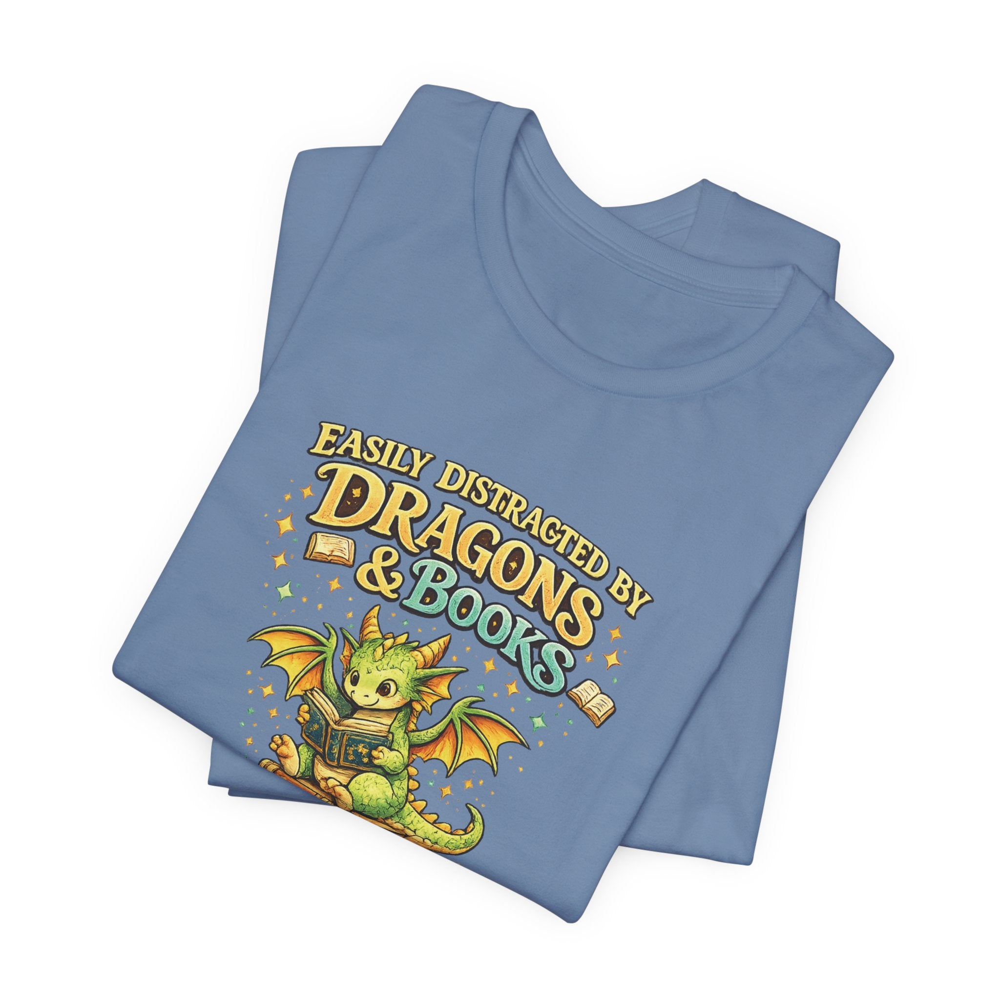 Easily Distracted by Dragons & Books Shirt, Cute Baby Dragon Reading Tee, Fantasy Book Lover Gift, Bookworm Graphic T-Shirt