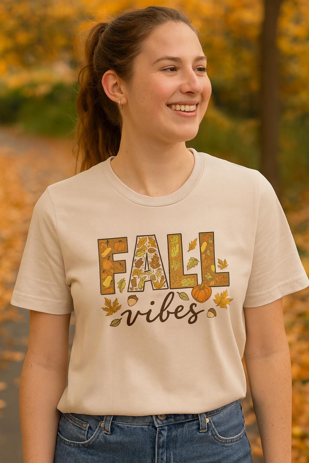Fall Vibes | Autumn Leaves & Pumpkin Graphic Tee | Cozy Bella Canvas Unisex T-Shirt |