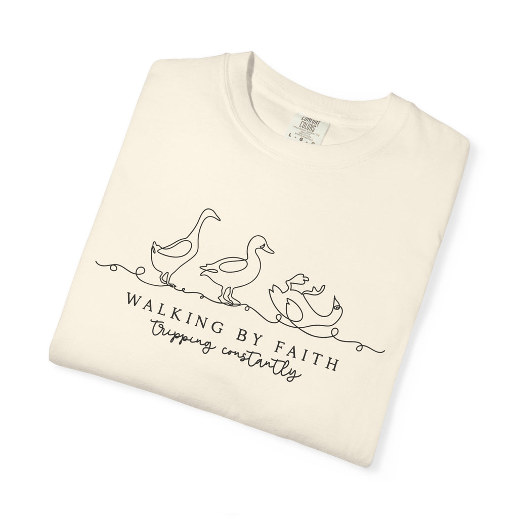 Walking by Faith Tripping Constantly Shirt, Funny Christian Duck Tee, Faith Humor, Minimalist Religious T-Shirt, Church Gift