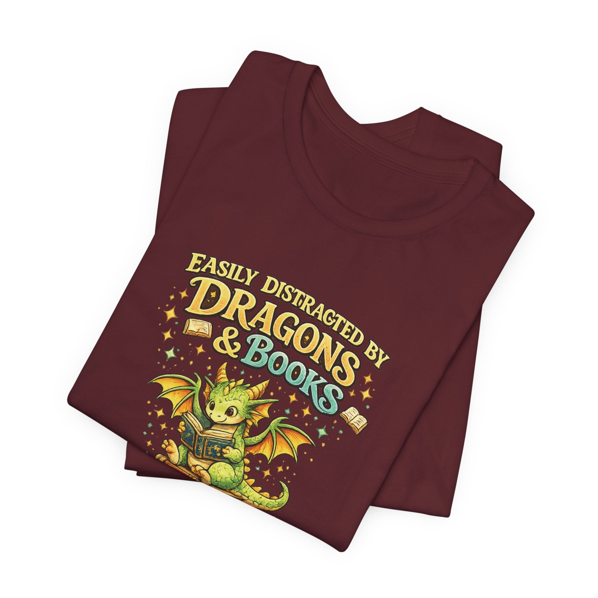 Easily Distracted by Dragons & Books Shirt, Cute Baby Dragon Reading Tee, Fantasy Book Lover Gift, Bookworm Graphic T-Shirt