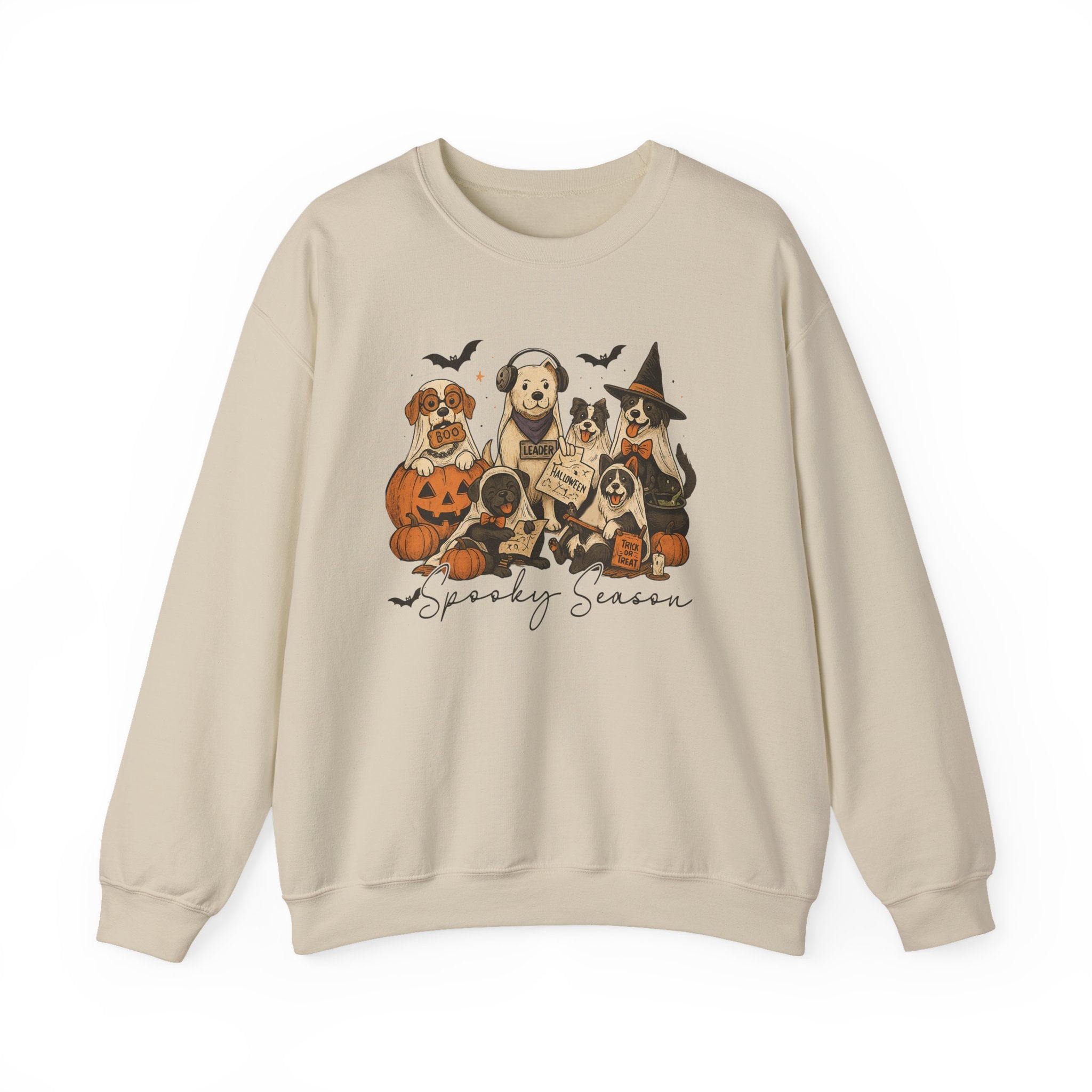 Spooky Season Dog Halloween Sweatshirt | Cute Ghost Dogs Fall Crewneck | Gildan 18000 Halloween Dog Lover Sweatshirt