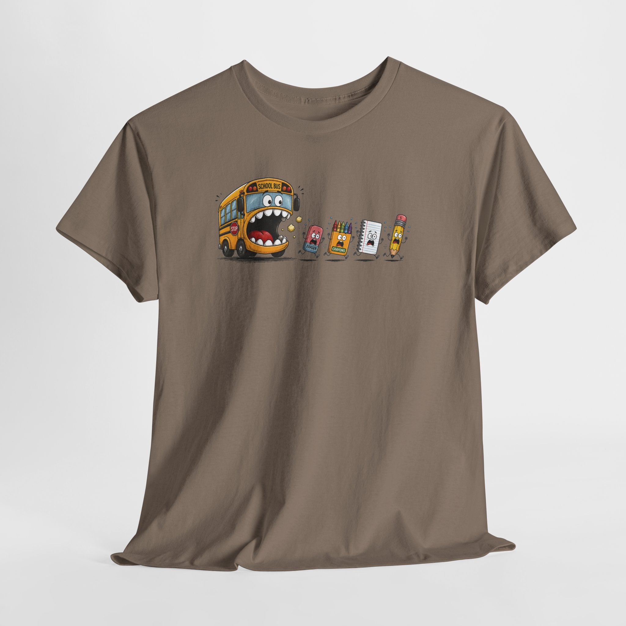 T-Shirt — Funny Snack Attack Graphic Tee (School Bus Eating Kids' Snacks)