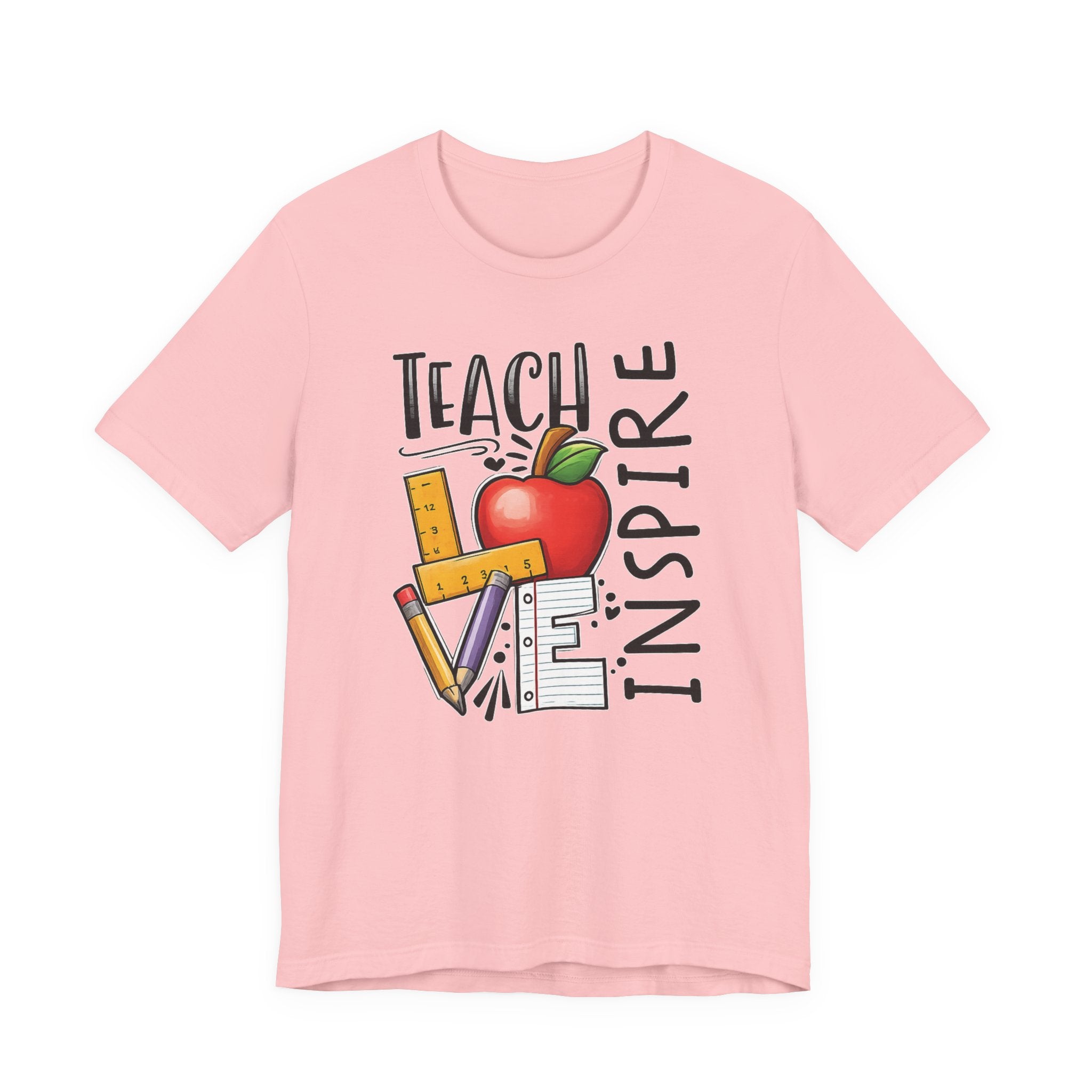 Teach Inspire Love Teacher Shirt  Apple Pencil Graphic Tee  Bella Canvas 3001  Back to School Gift  Teacher Appreciation Shirt