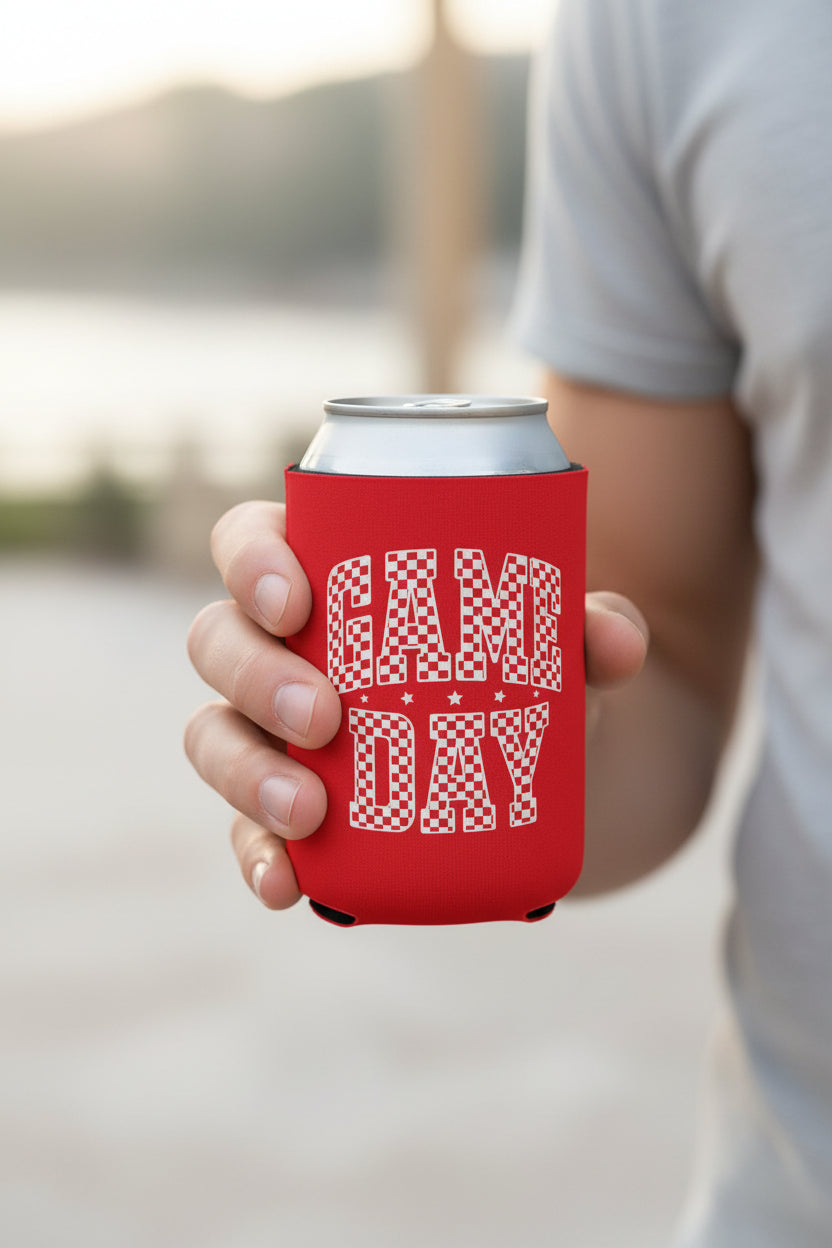 Game Day Can Cooler Sleeve, Party Beverage Holder, Tailgating Accessory, Sports Fan Gift, Outdoor BBQ Cooler