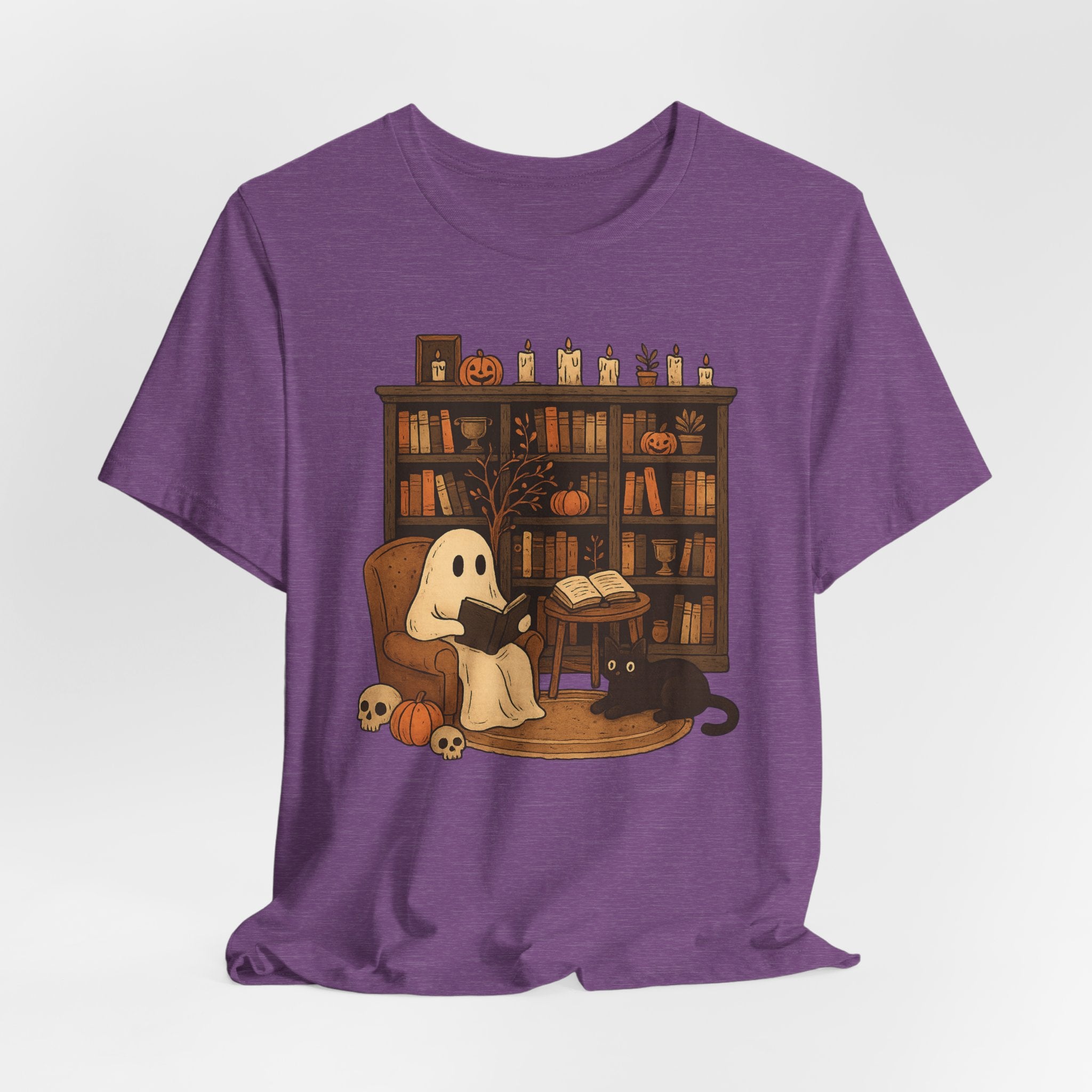 Ghost Reader T‑Shirt — Cozy Halloween Library Design