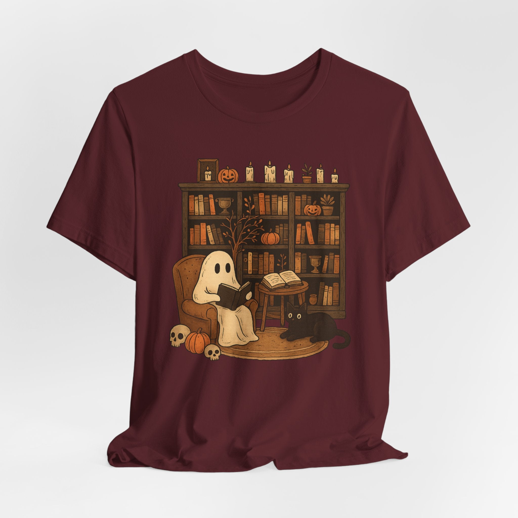 Ghost Reader T‑Shirt — Cozy Halloween Library Design