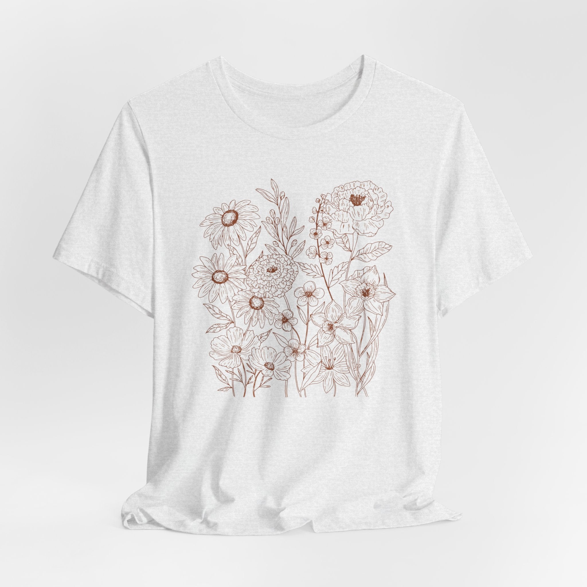 Minimalist Floral Line Art Shirt | Botanical Bella Canvas 3001 Tee | Soft Neutral Flower T-Shirt | Nature Lover Gift