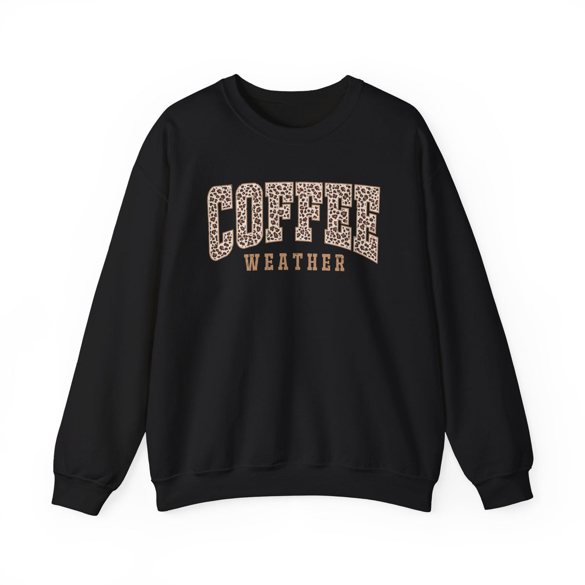 Coffee Weather Sweatshirt – Leopard Print Graphic Crewneck | Gildan 18000 Cozy Coffee Lover Gift