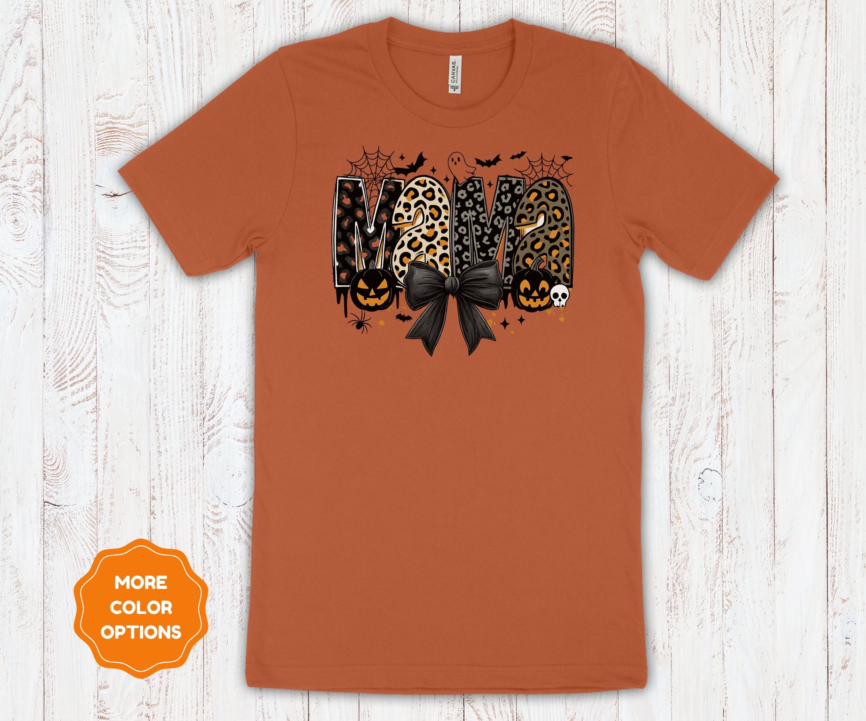 Mama Halloween Shirt | Leopard Print Pumpkin Ghost Graphic Cotton Tee