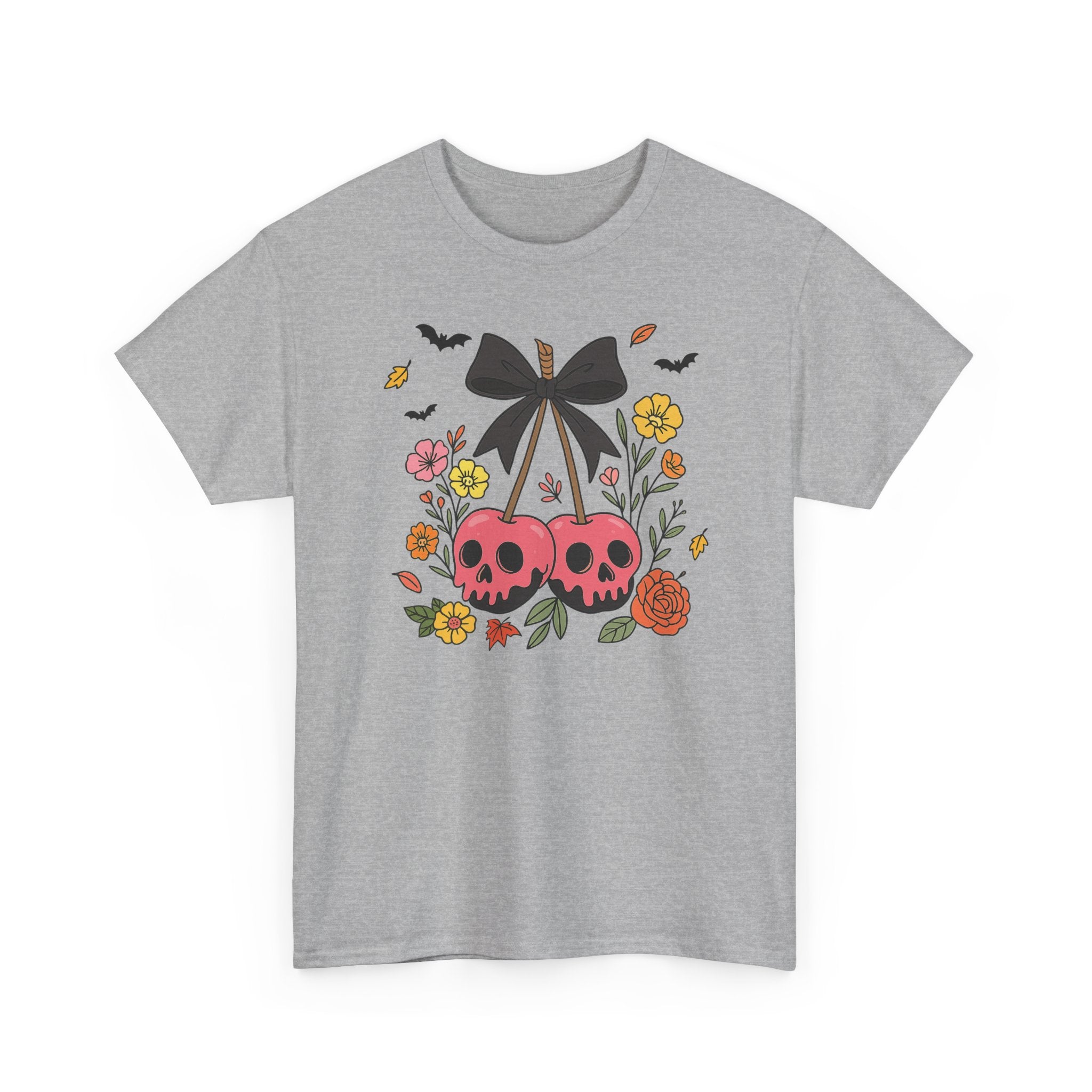 Skull Cherries Floral Tee — Cute Goth Graphic T-Shirt for Halloween & Everyday