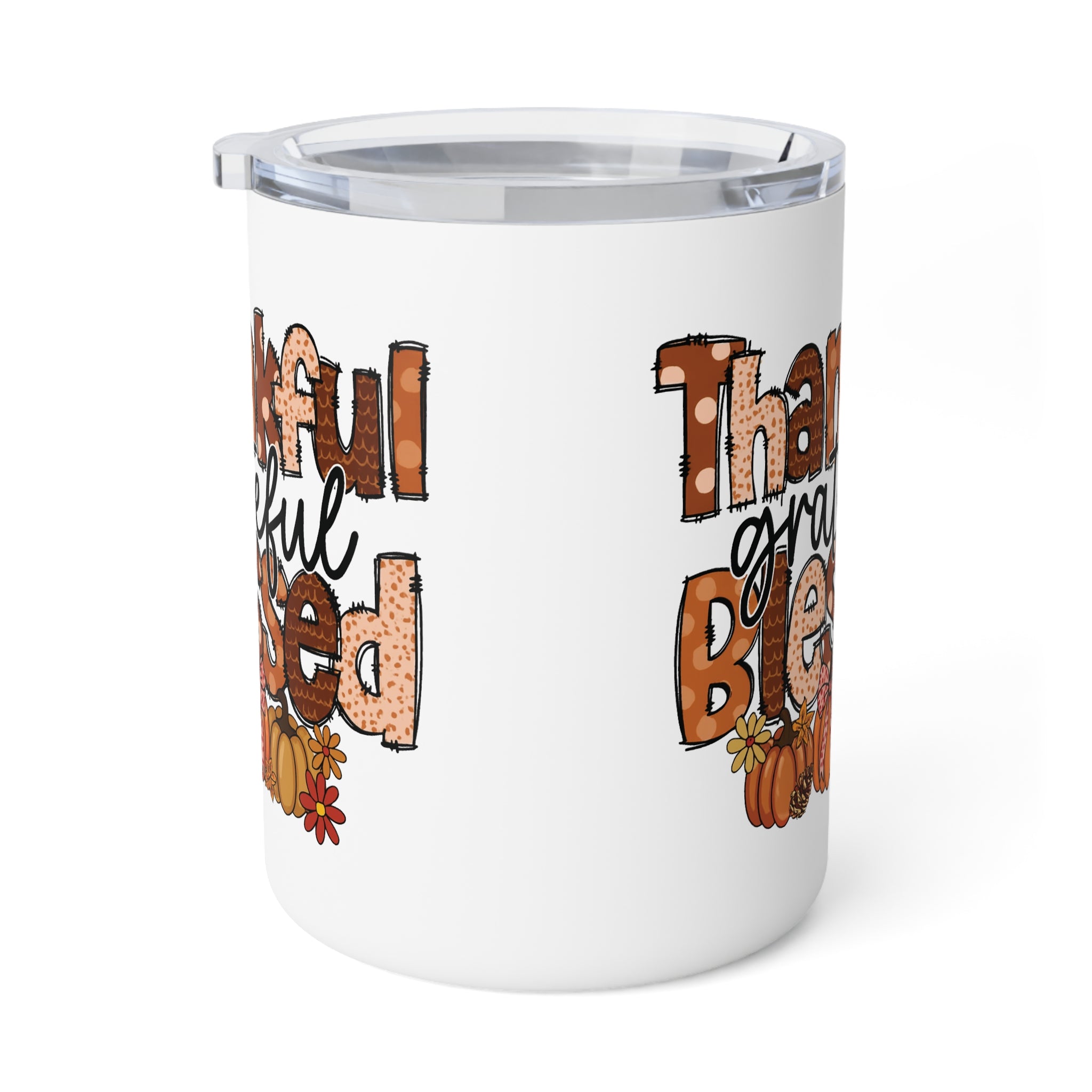Thankful & Blessed Insulated Coffee Mug, 10oz | Fall Decor, Autumn Gift, Pumpkin Spice Lover, Thanksgiving Mug, Cozy Warm Drink