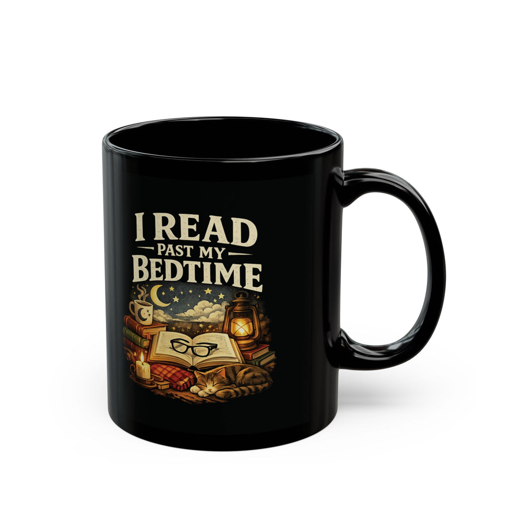 I Read Past My Bedtime Mug, Cozy Book Lover Coffee Cup, Funny Reader Gift, Bookworm Cat Night Reading Mug, 11oz 15oz Ceramic Mug