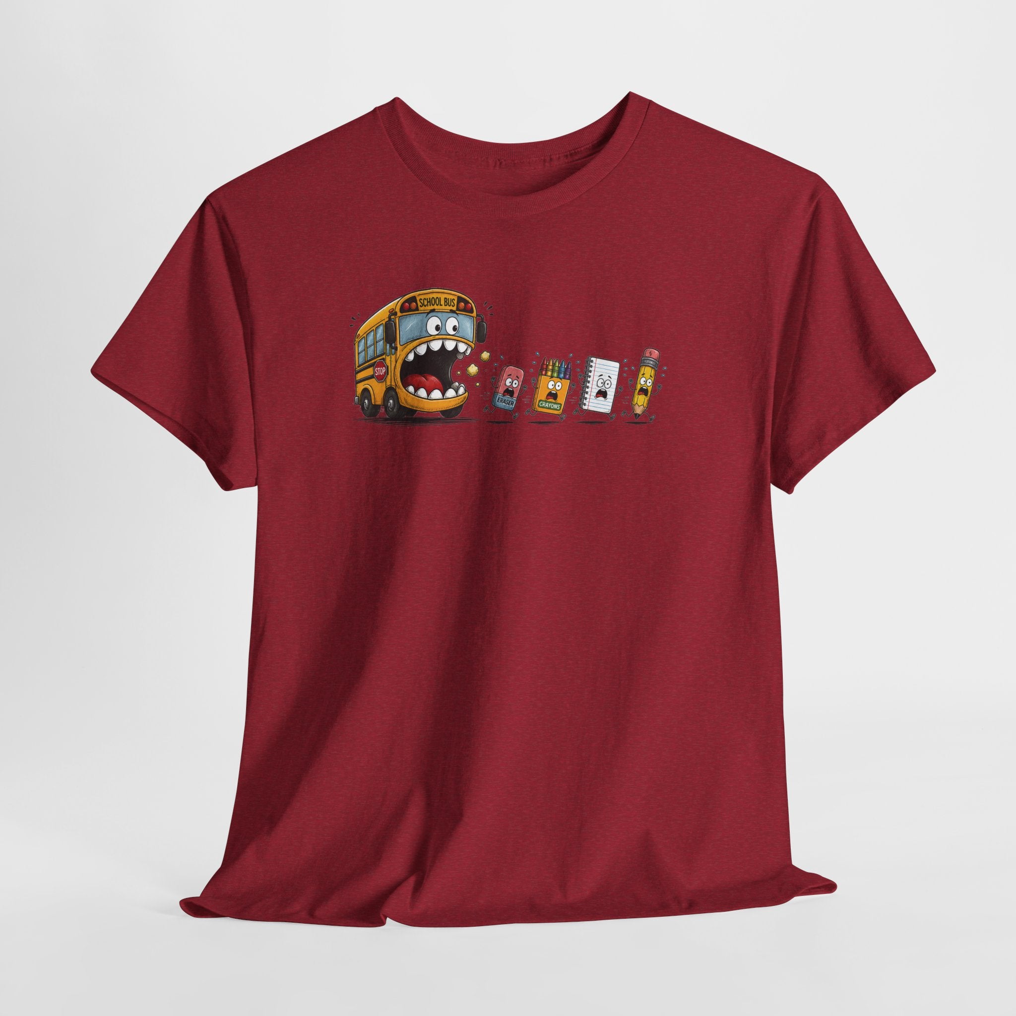 T-Shirt — Funny Snack Attack Graphic Tee (School Bus Eating Kids' Snacks)