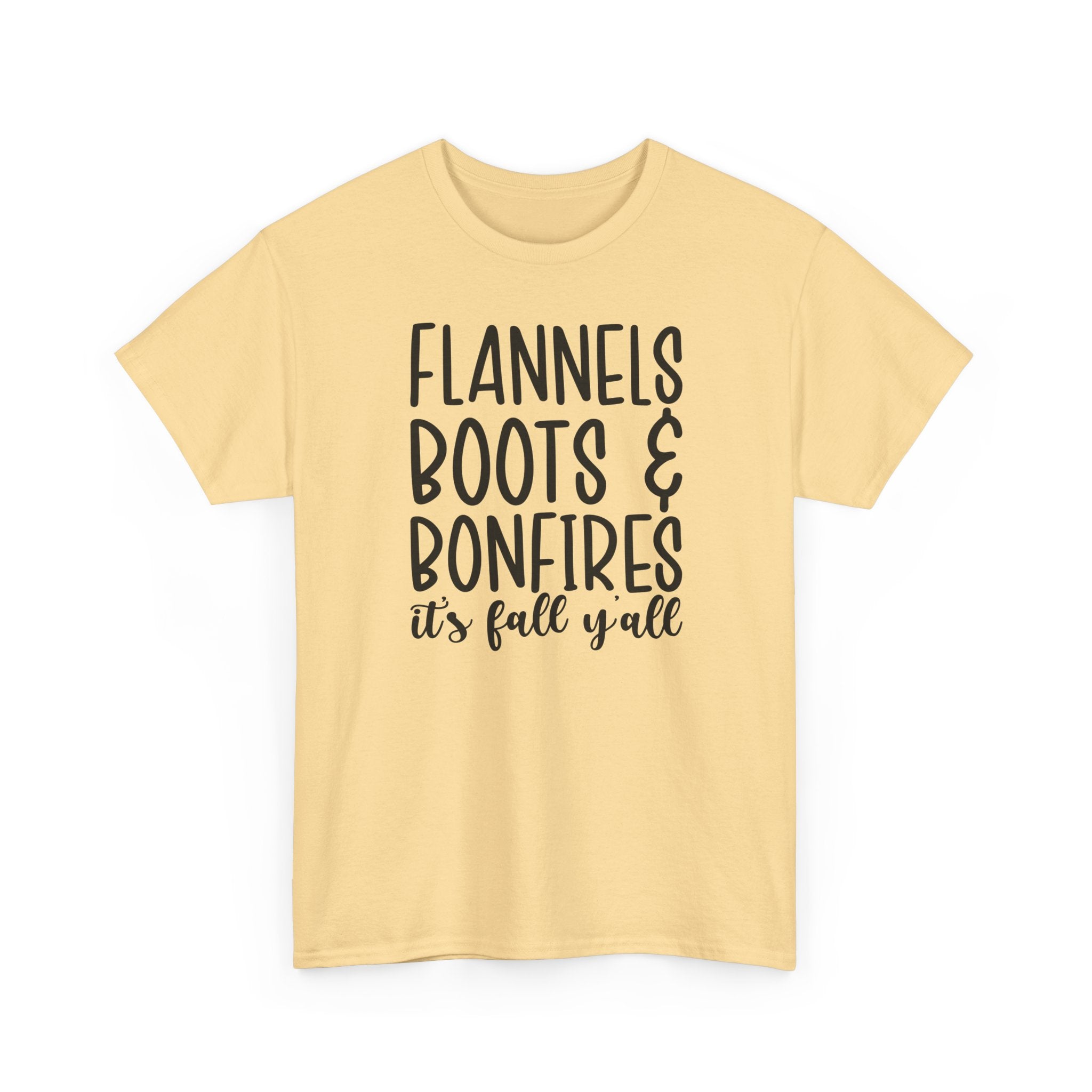 Fall Graphic Tee — "Flannels Boots & Bonfires, it’s fall y’all"