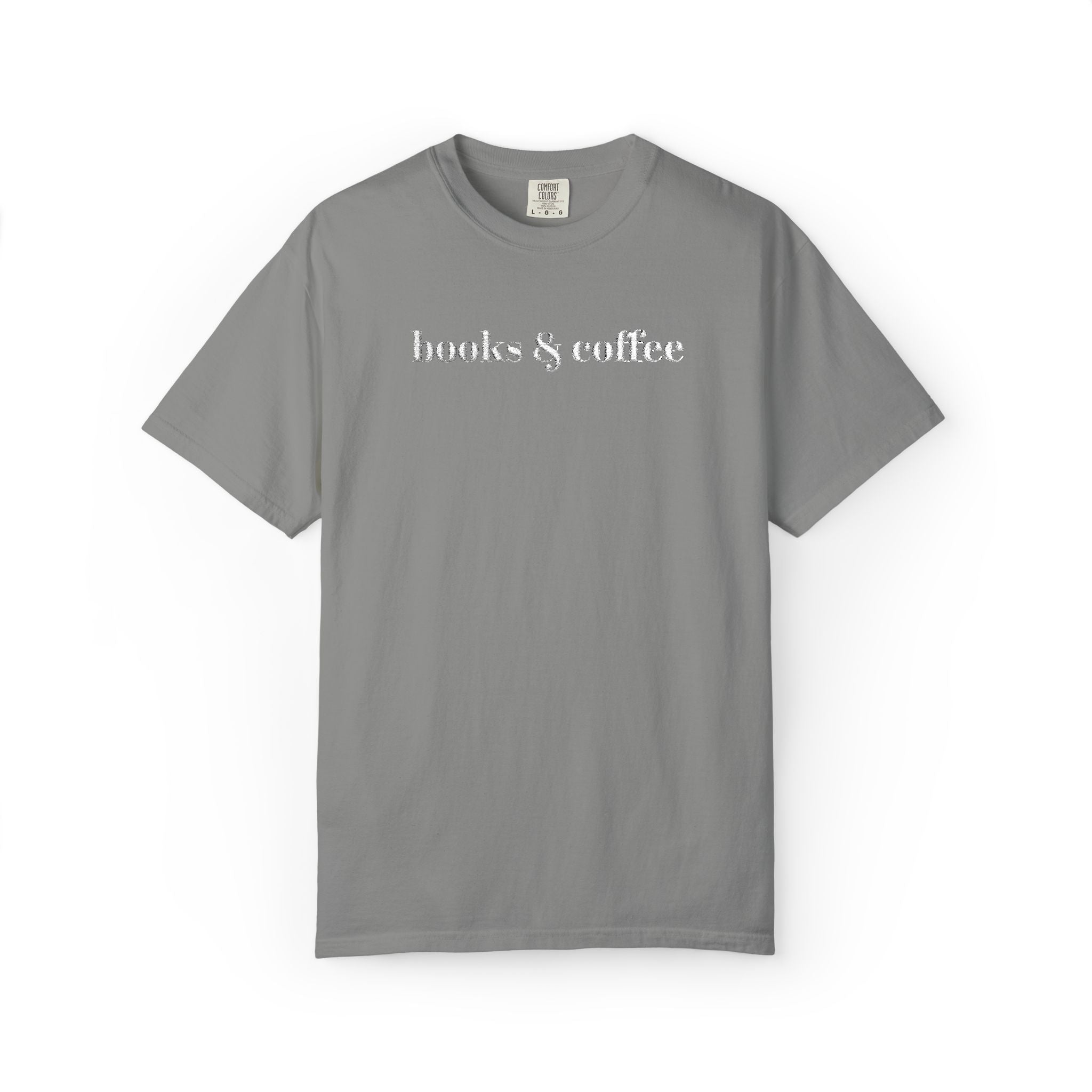 Books & Coffee Embroidered Comfort Colors 1717 Tee | Cozy Reader Gift Shirt