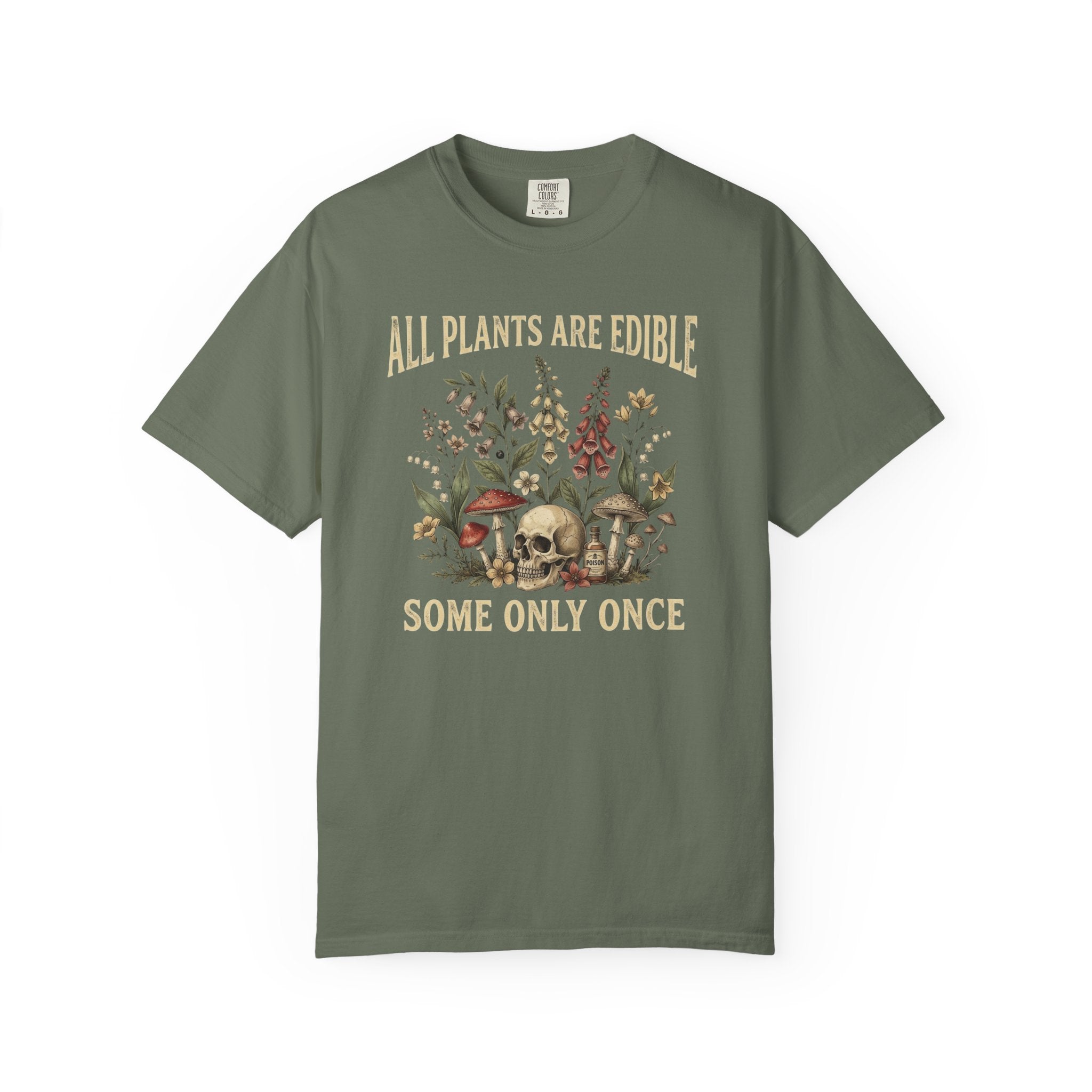 Edible Plants Skull T-Shirt — "All Plants Are Edible, Some Only Once" Botanical Graphic Tee