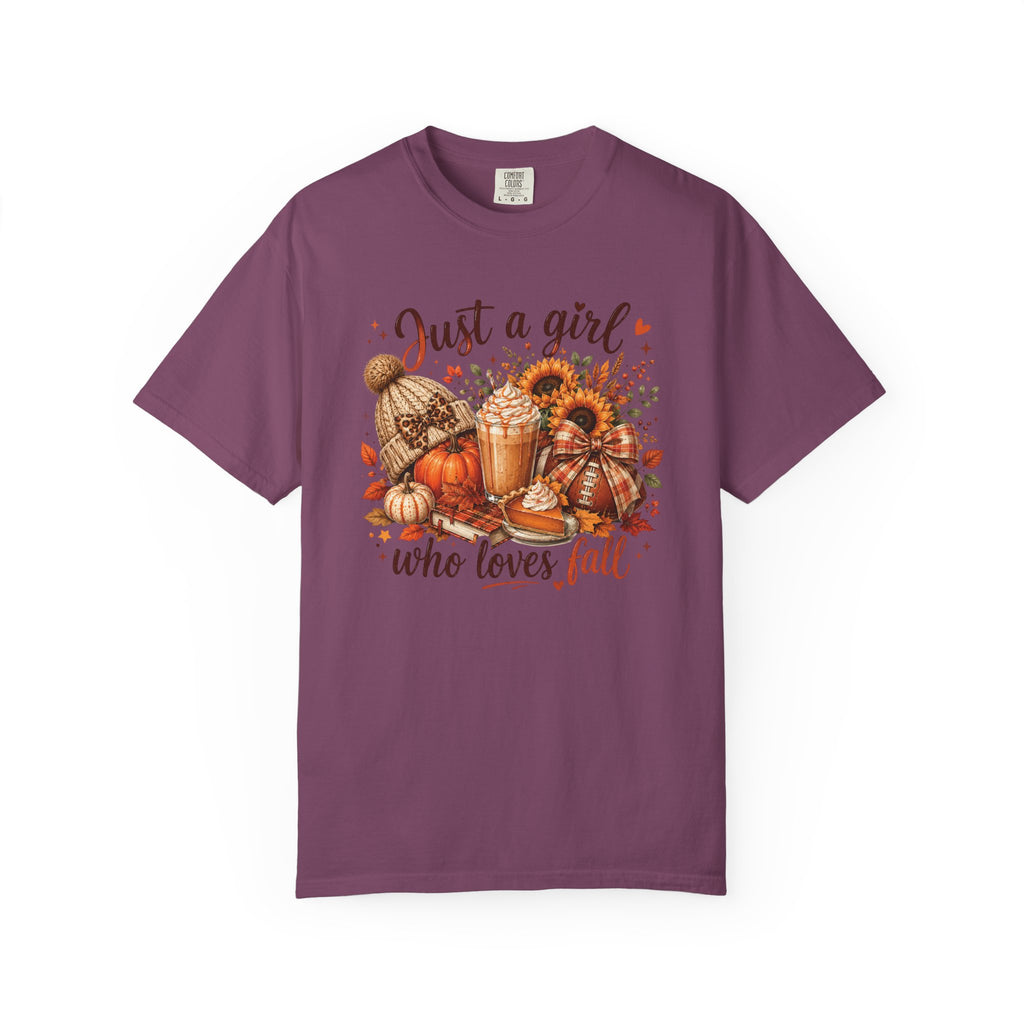 Fall Coffee T-Shirt — "Just a girl who loves fall" Pumpkin Spice Tee