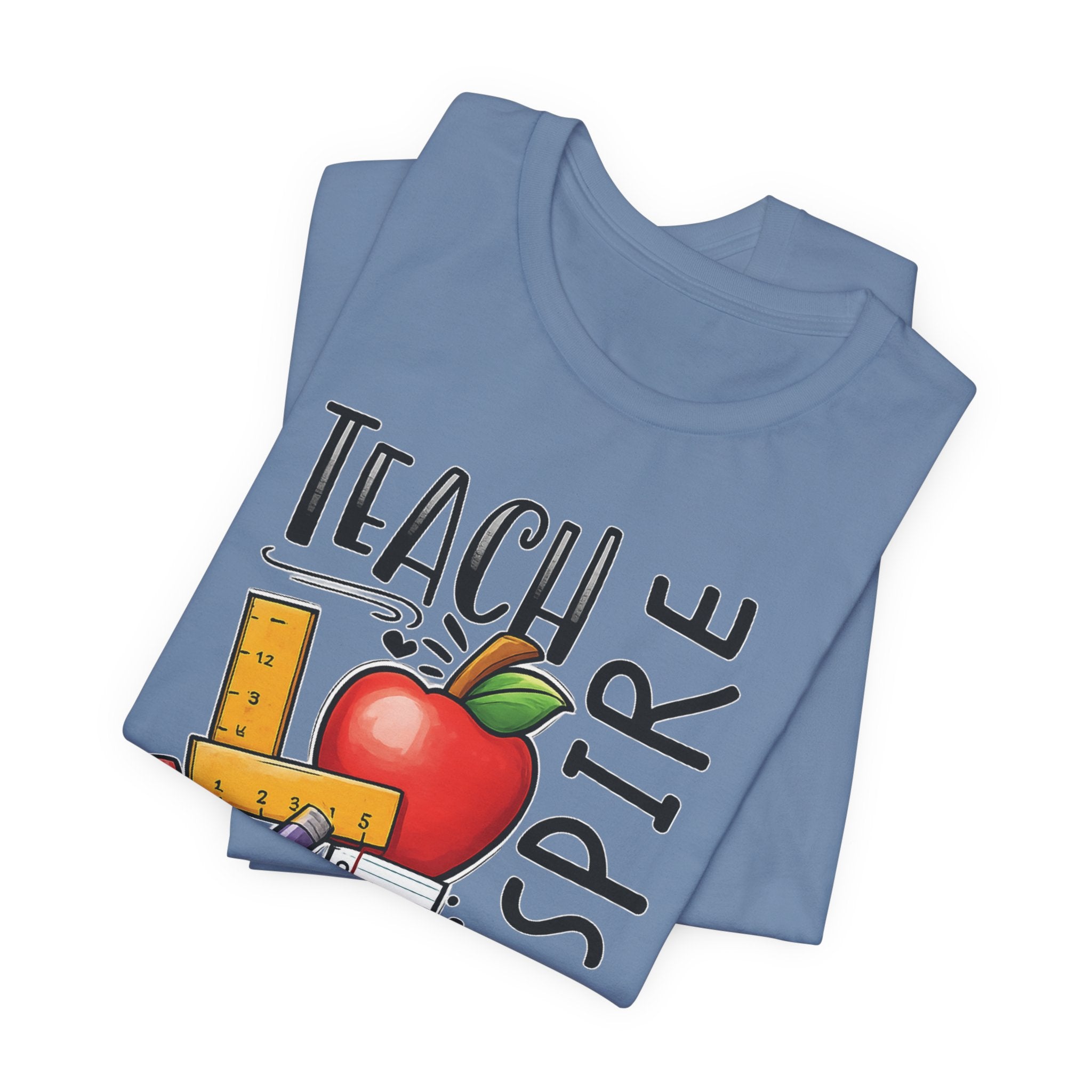 Teach Inspire Love Teacher Shirt  Apple Pencil Graphic Tee  Bella Canvas 3001  Back to School Gift  Teacher Appreciation Shirt