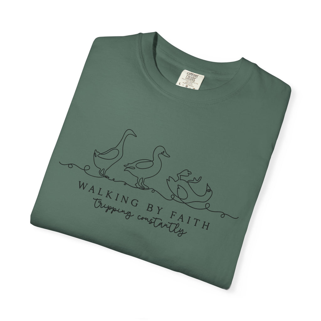 Walking by Faith Tripping Constantly Shirt, Funny Christian Duck Tee, Faith Humor, Minimalist Religious T-Shirt, Church Gift