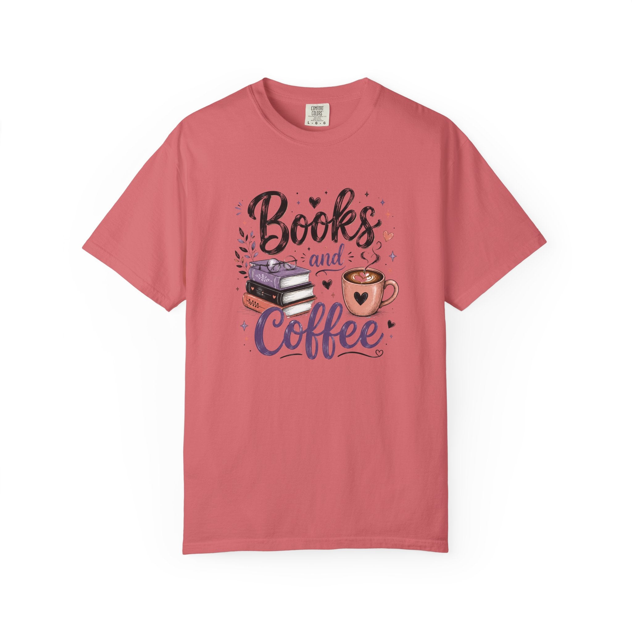 Books and Coffee Shirt | Cozy Book Lover Graphic Tee | Vintage Garment-Dyed Reader Shirt