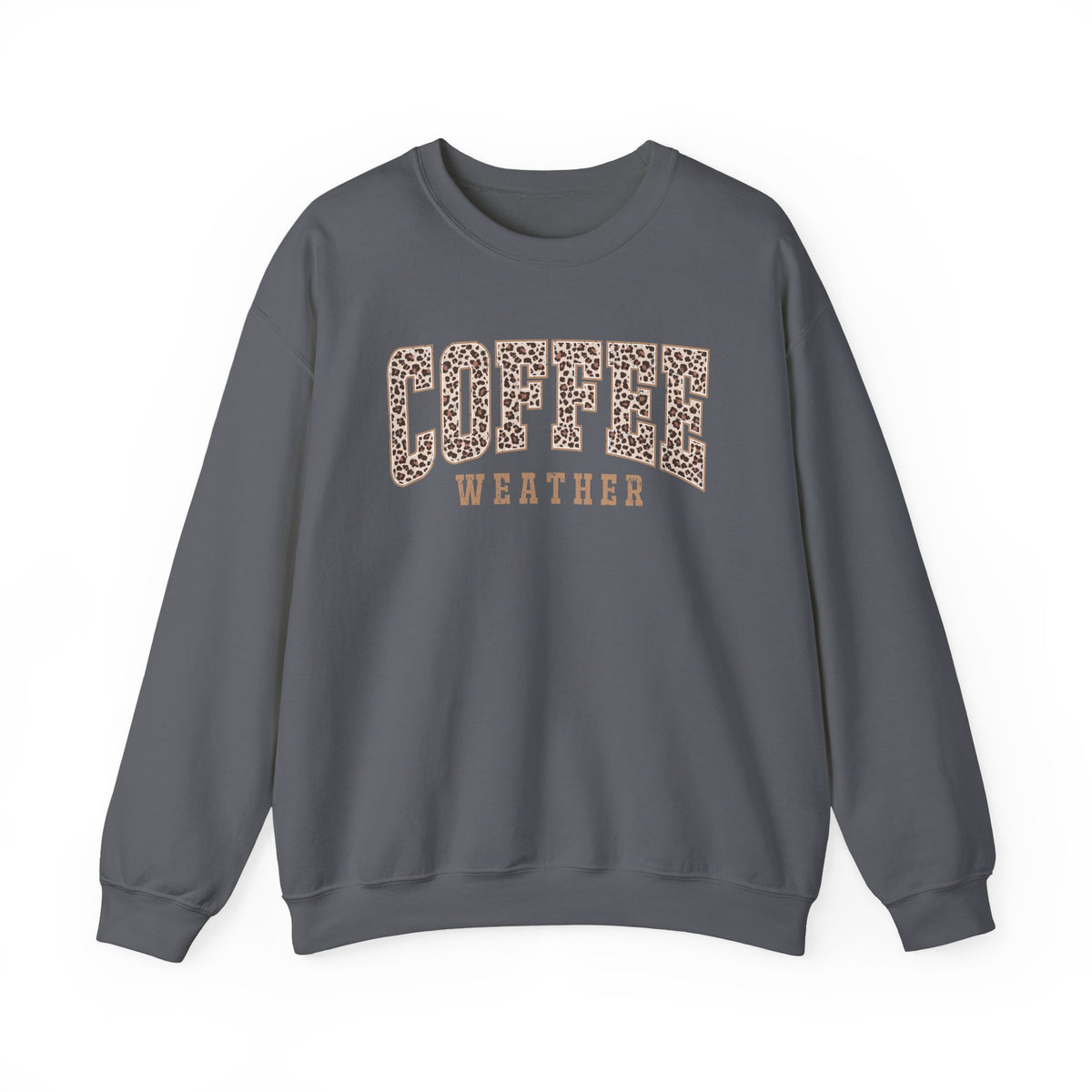Coffee Weather Sweatshirt – Leopard Print Graphic Crewneck | Gildan 18000 Cozy Coffee Lover Gift