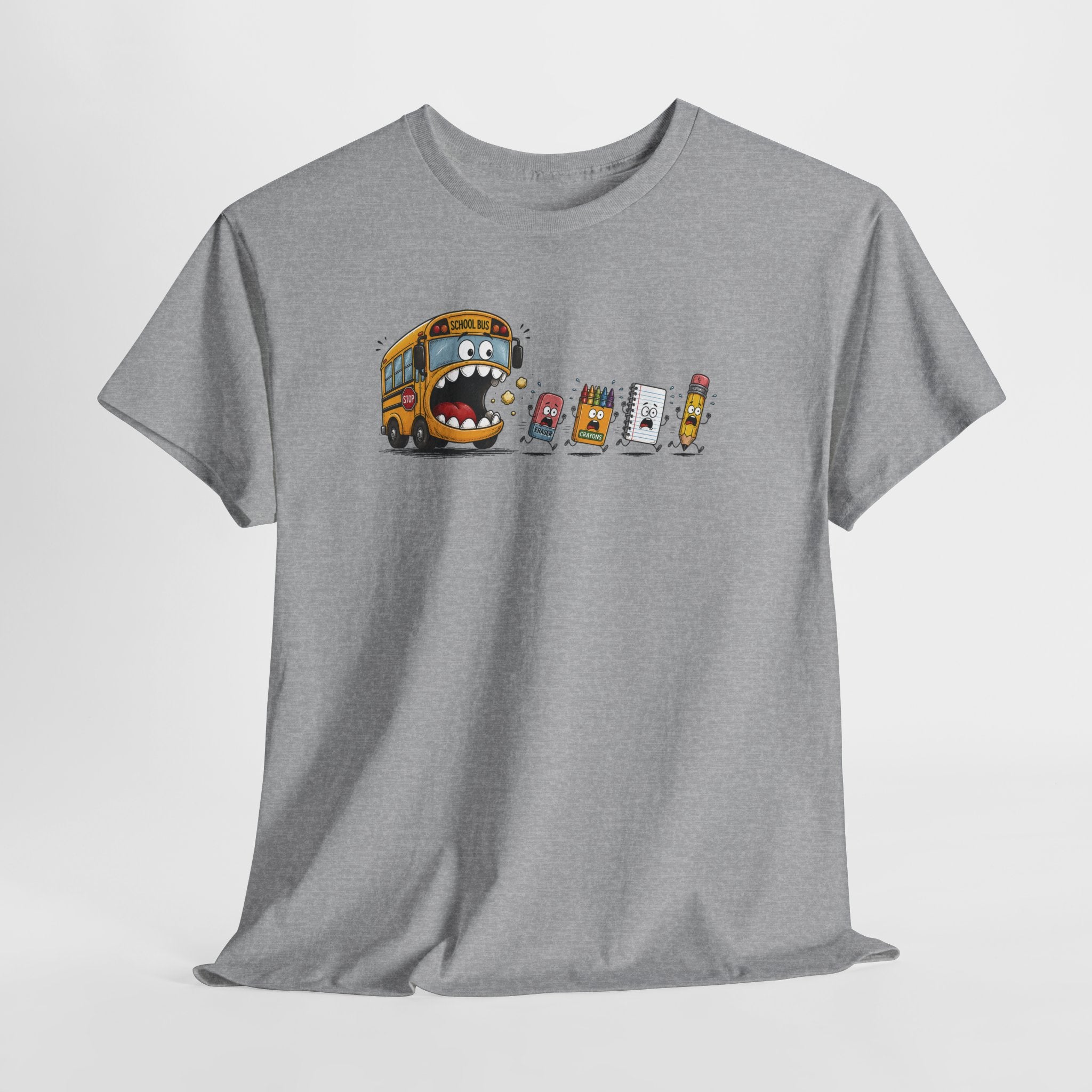 T-Shirt — Funny Snack Attack Graphic Tee (School Bus Eating Kids' Snacks)