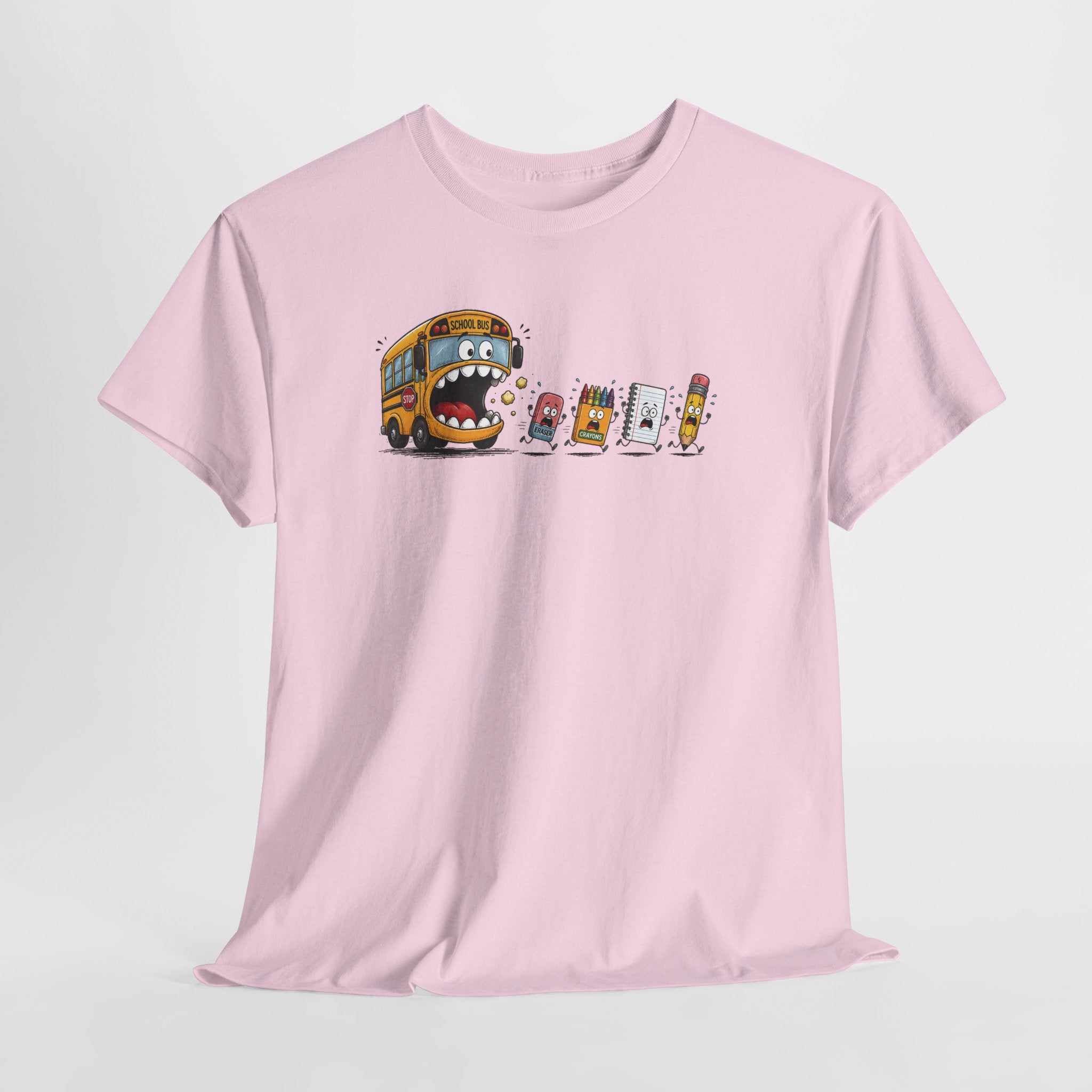 T-Shirt — Funny Snack Attack Graphic Tee (School Bus Eating Kids' Snacks)