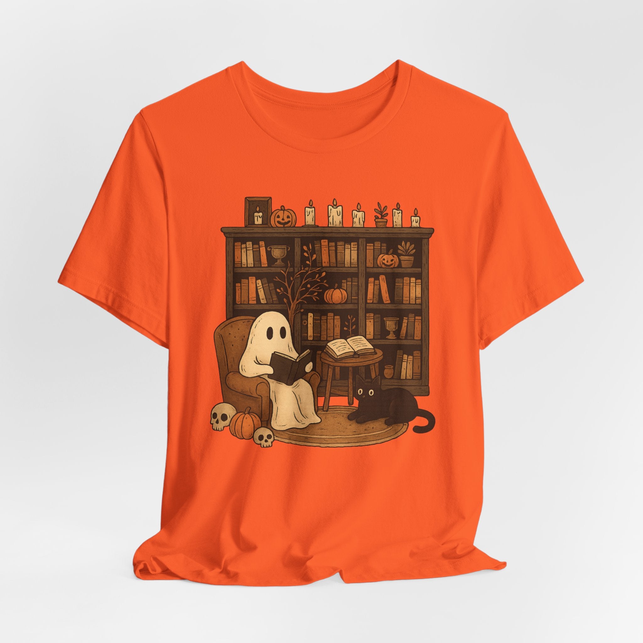 Ghost Reader T‑Shirt — Cozy Halloween Library Design