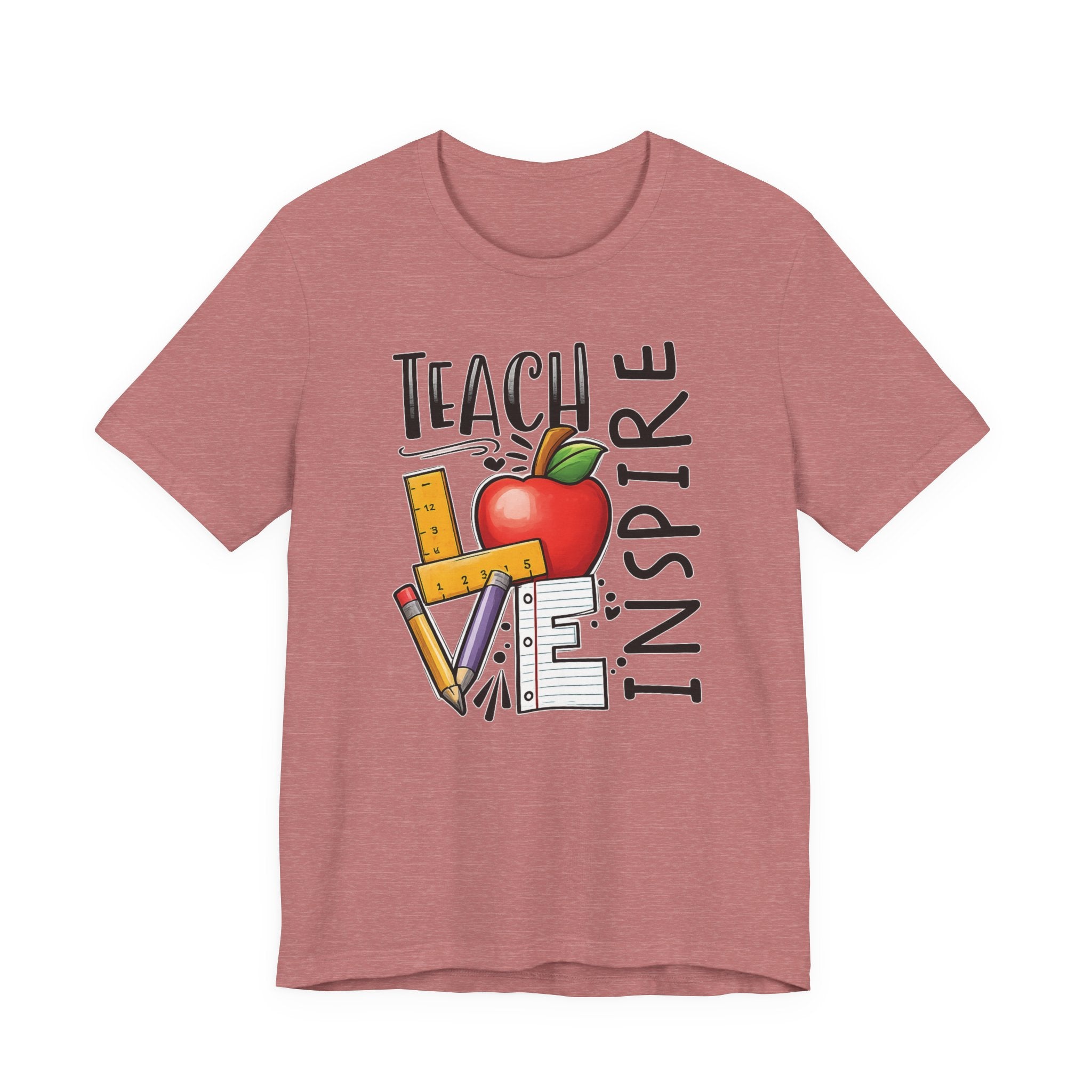 Teach Inspire Love Teacher Shirt  Apple Pencil Graphic Tee  Bella Canvas 3001  Back to School Gift  Teacher Appreciation Shirt