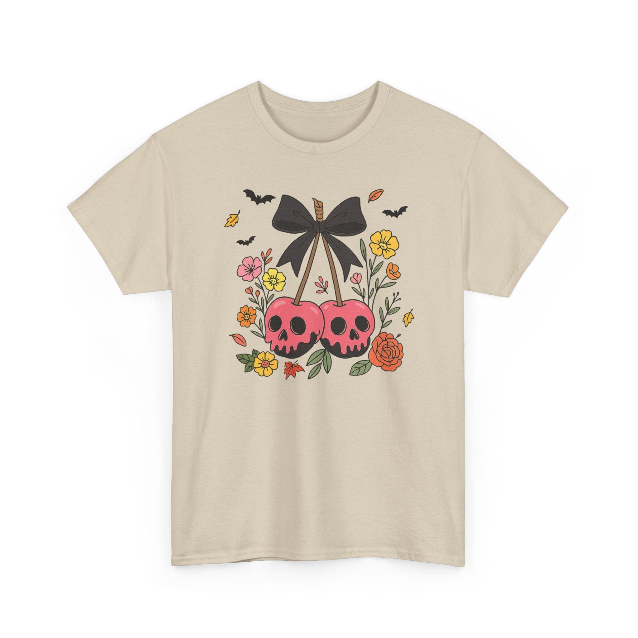 Skull Cherries Floral Tee — Cute Goth Graphic T-Shirt for Halloween & Everyday