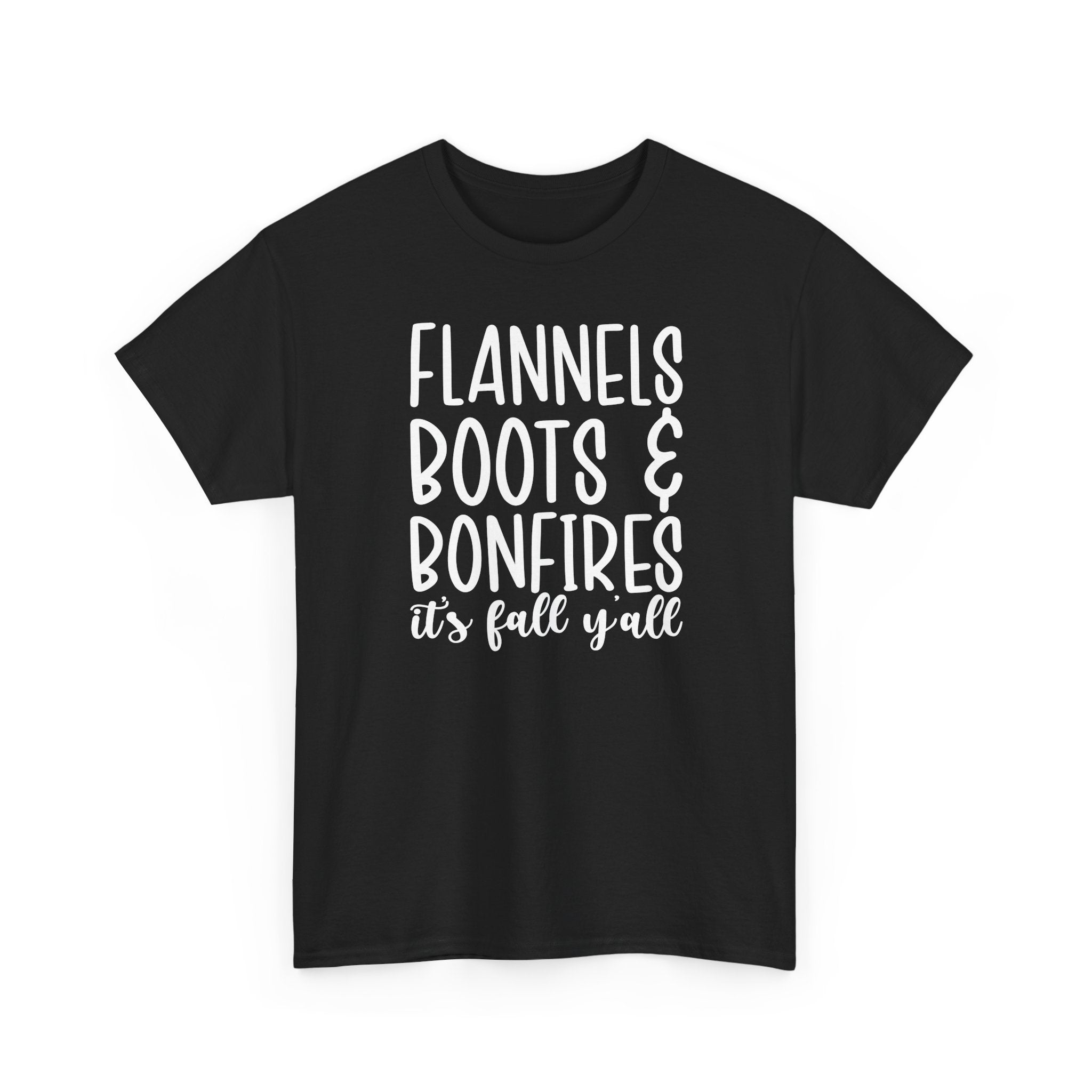 Fall Graphic Tee — "Flannels Boots & Bonfires, it’s fall y’all"