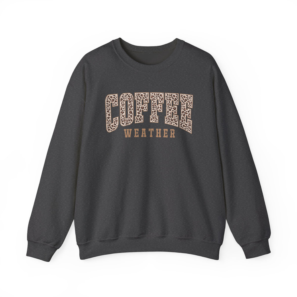 Coffee Weather Sweatshirt – Leopard Print Graphic Crewneck | Gildan 18000 Cozy Coffee Lover Gift
