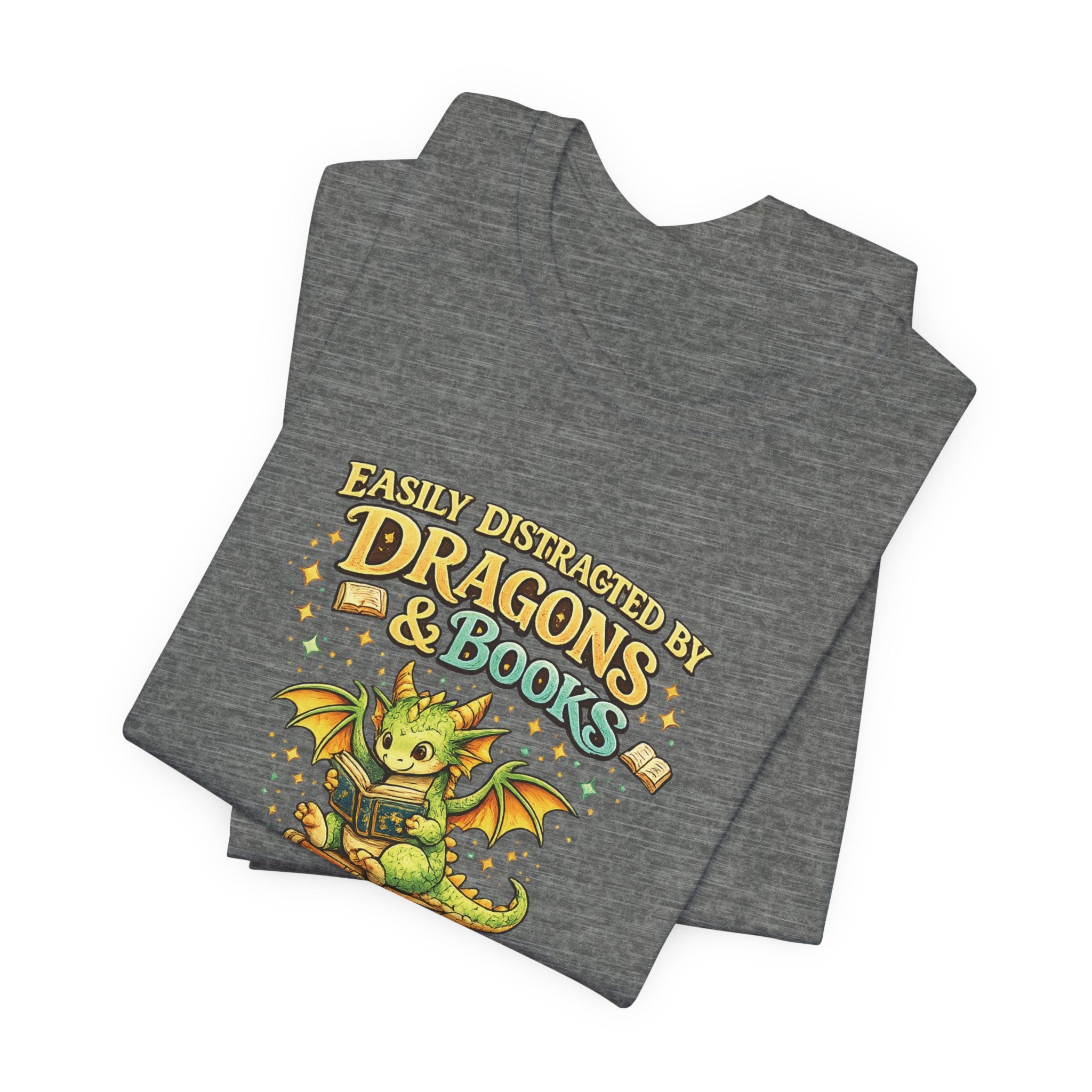 Easily Distracted by Dragons & Books Shirt, Cute Baby Dragon Reading Tee, Fantasy Book Lover Gift, Bookworm Graphic T-Shirt