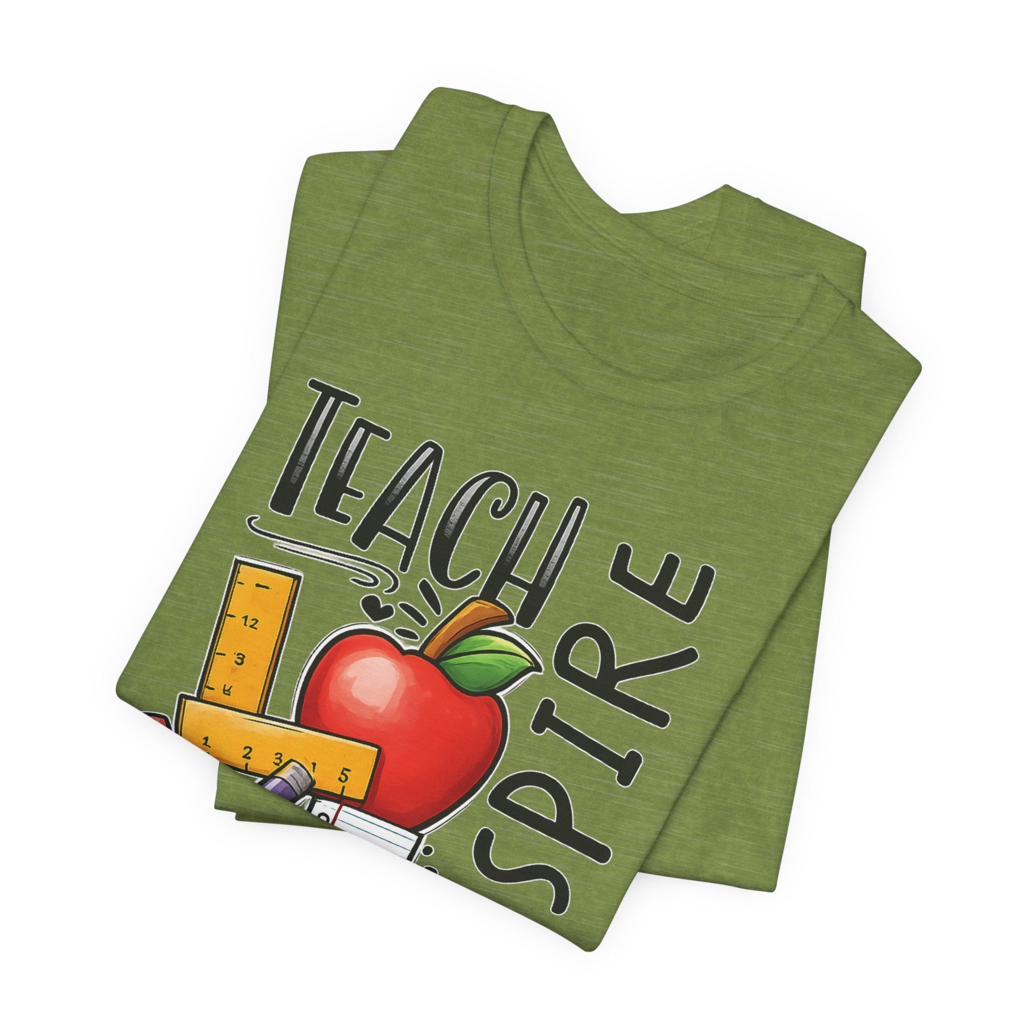 Teach Inspire Love Teacher Shirt  Apple Pencil Graphic Tee  Bella Canvas 3001  Back to School Gift  Teacher Appreciation Shirt