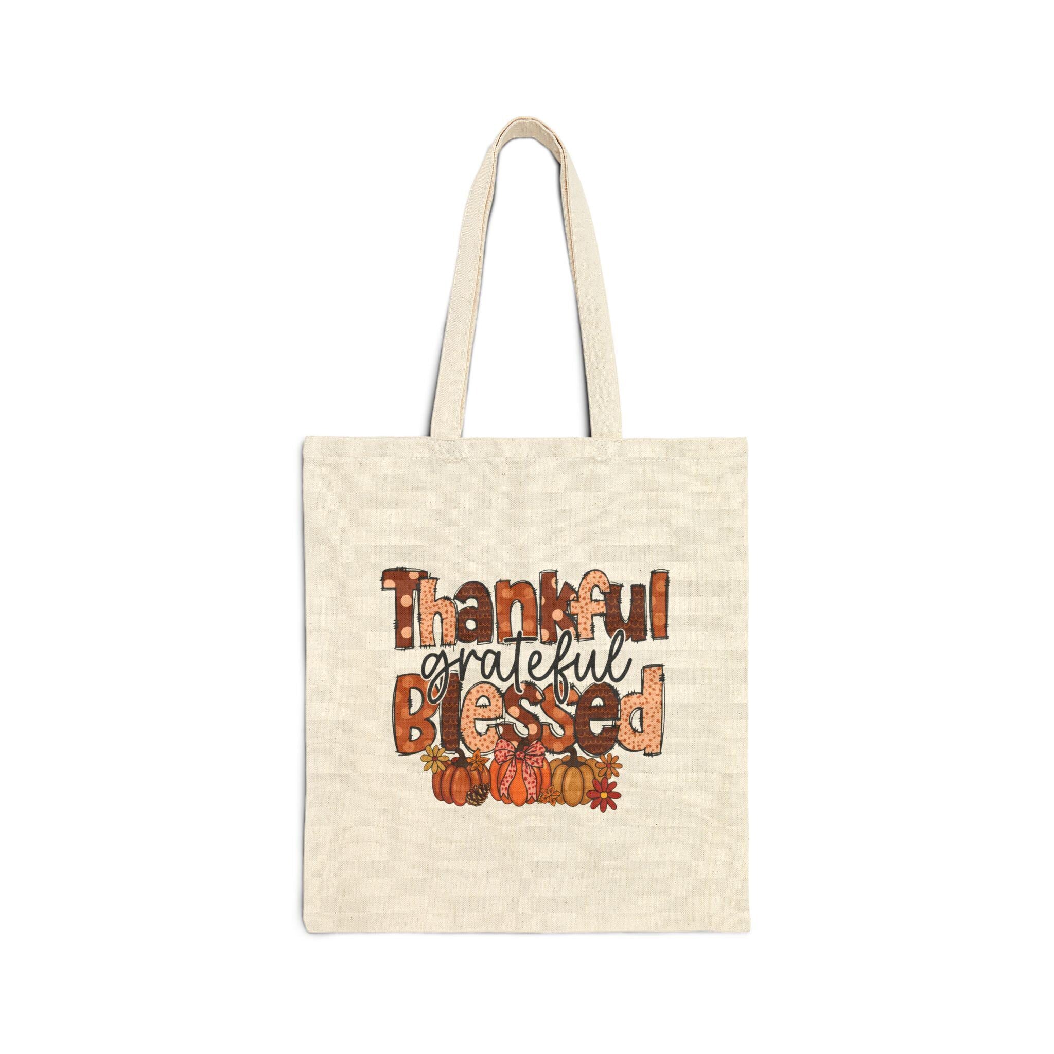Thankful Grateful Blessed Tote Bag | Reusable | Autumn Gift | Thanksgiving Farmhouse Style