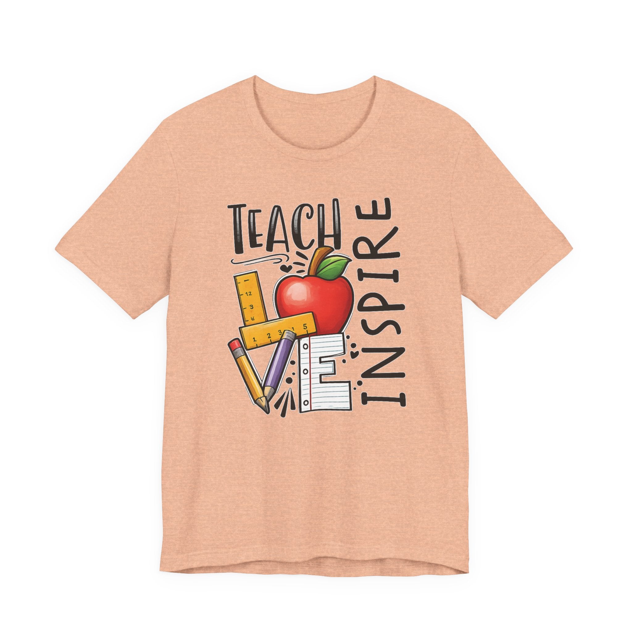 Teach Inspire Love Teacher Shirt  Apple Pencil Graphic Tee  Bella Canvas 3001  Back to School Gift  Teacher Appreciation Shirt