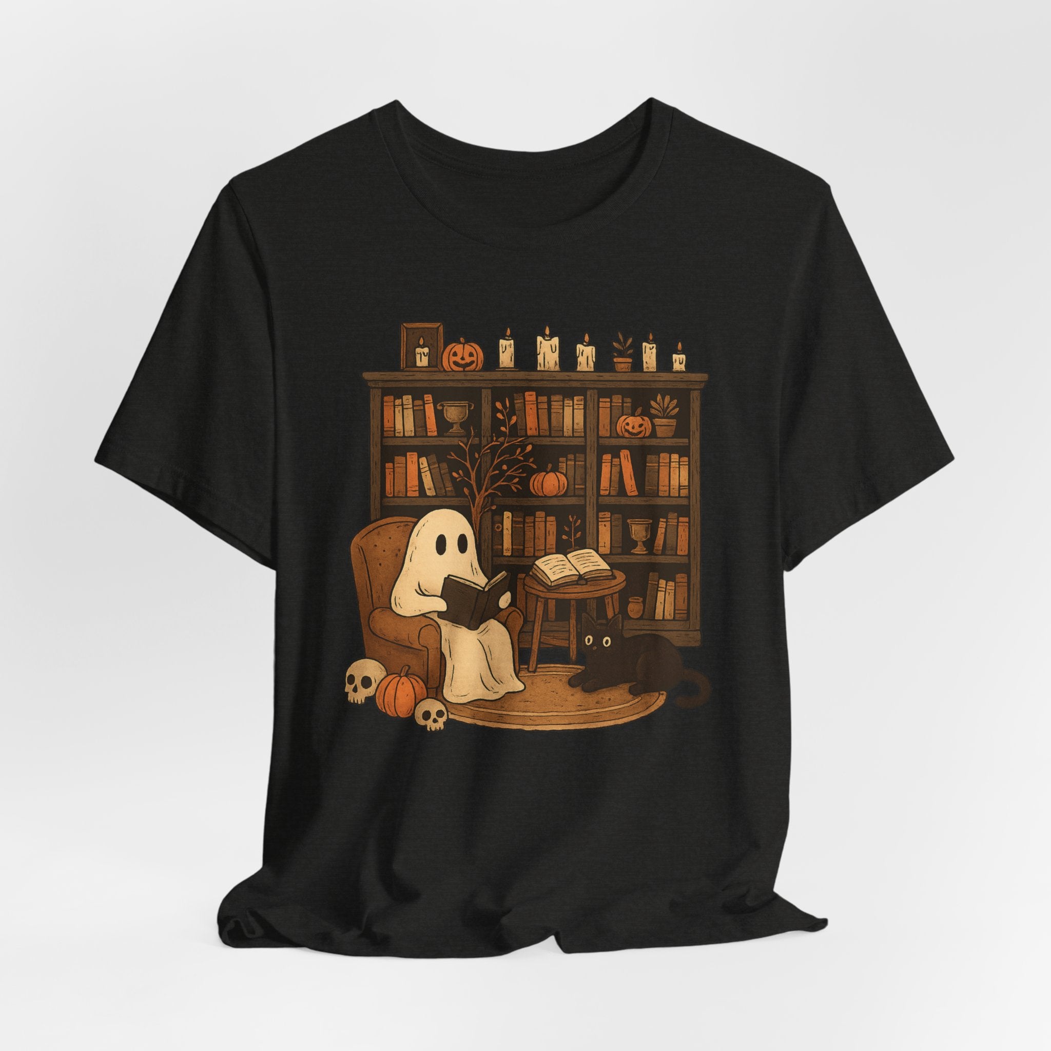 Ghost Reader T‑Shirt — Cozy Halloween Library Design