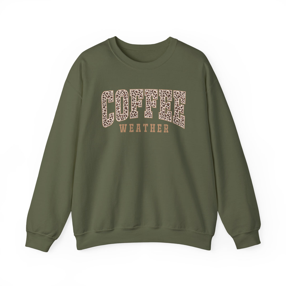 Coffee Weather Sweatshirt – Leopard Print Graphic Crewneck | Gildan 18000 Cozy Coffee Lover Gift