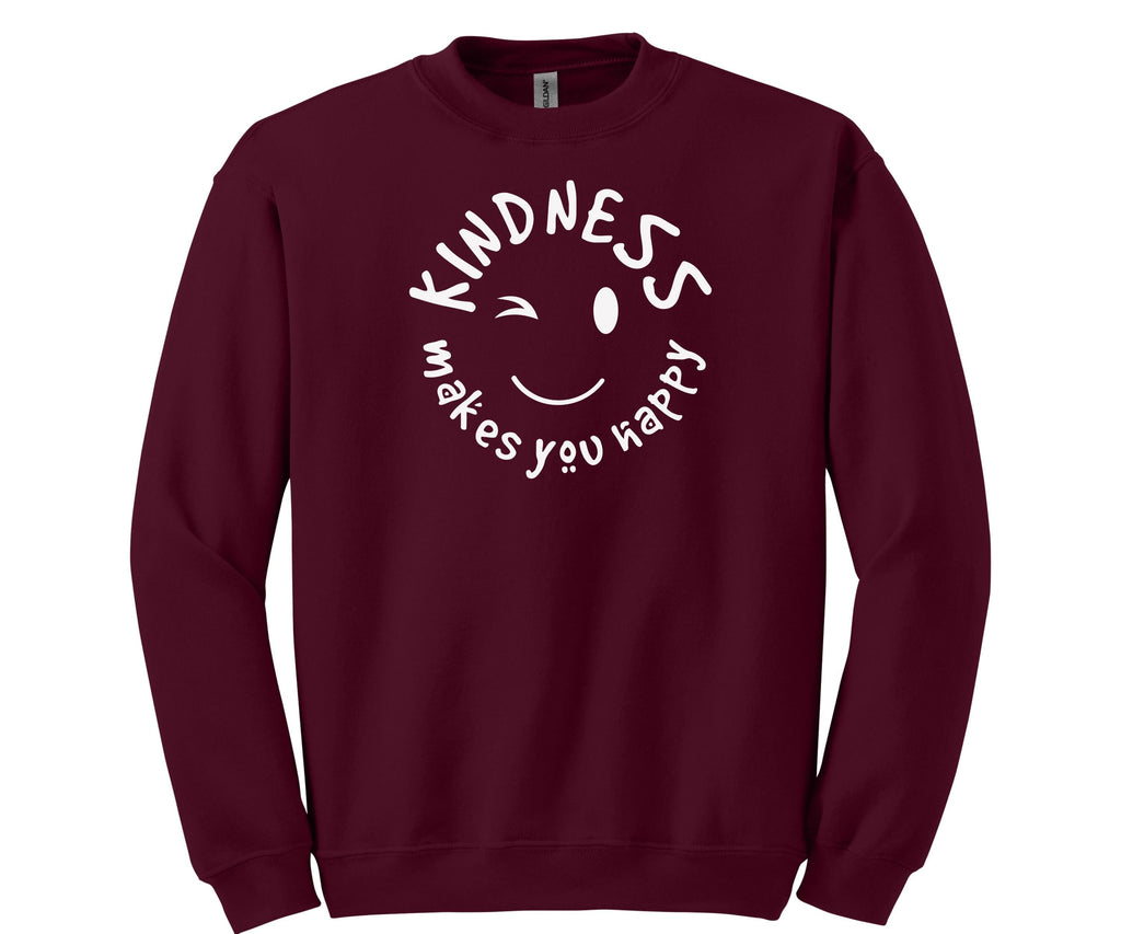 Kindness Makes You Happy Sweatshirt, Be Kind Smiley Crewneck, Gildan 18000 Cotton/Poly